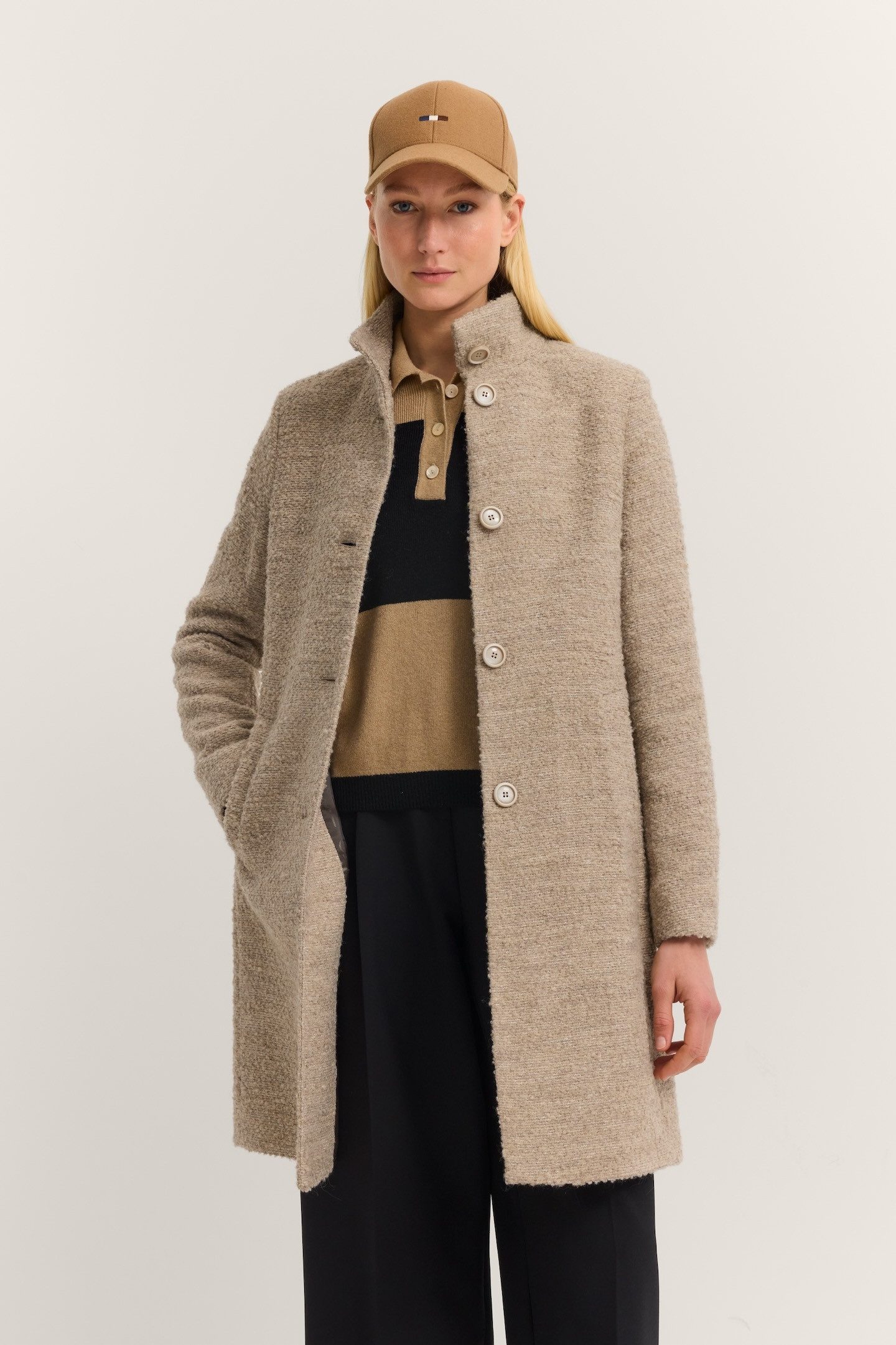 bugatti Wollmantel Modern Fit mit Flexcity Stretch und Stehkragen