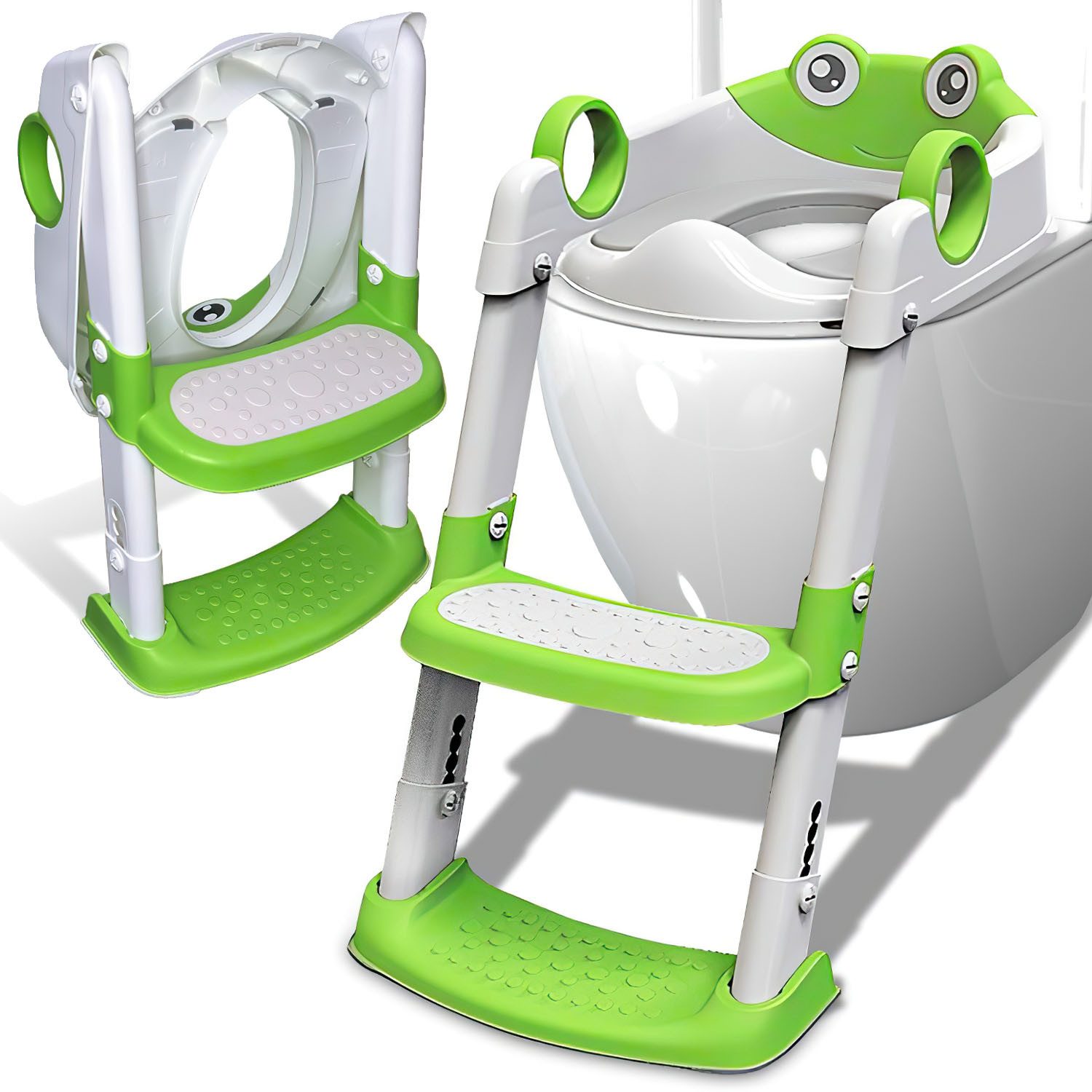 HEYHIPPO Тренеры по туалету Kinder-Toilettensitz mit Treppe, rutschfest, PU-Polster, klappbar, Kinder-Toilettentrainer,rutschfest, ergonomisch,graugrün,59x38x34cm