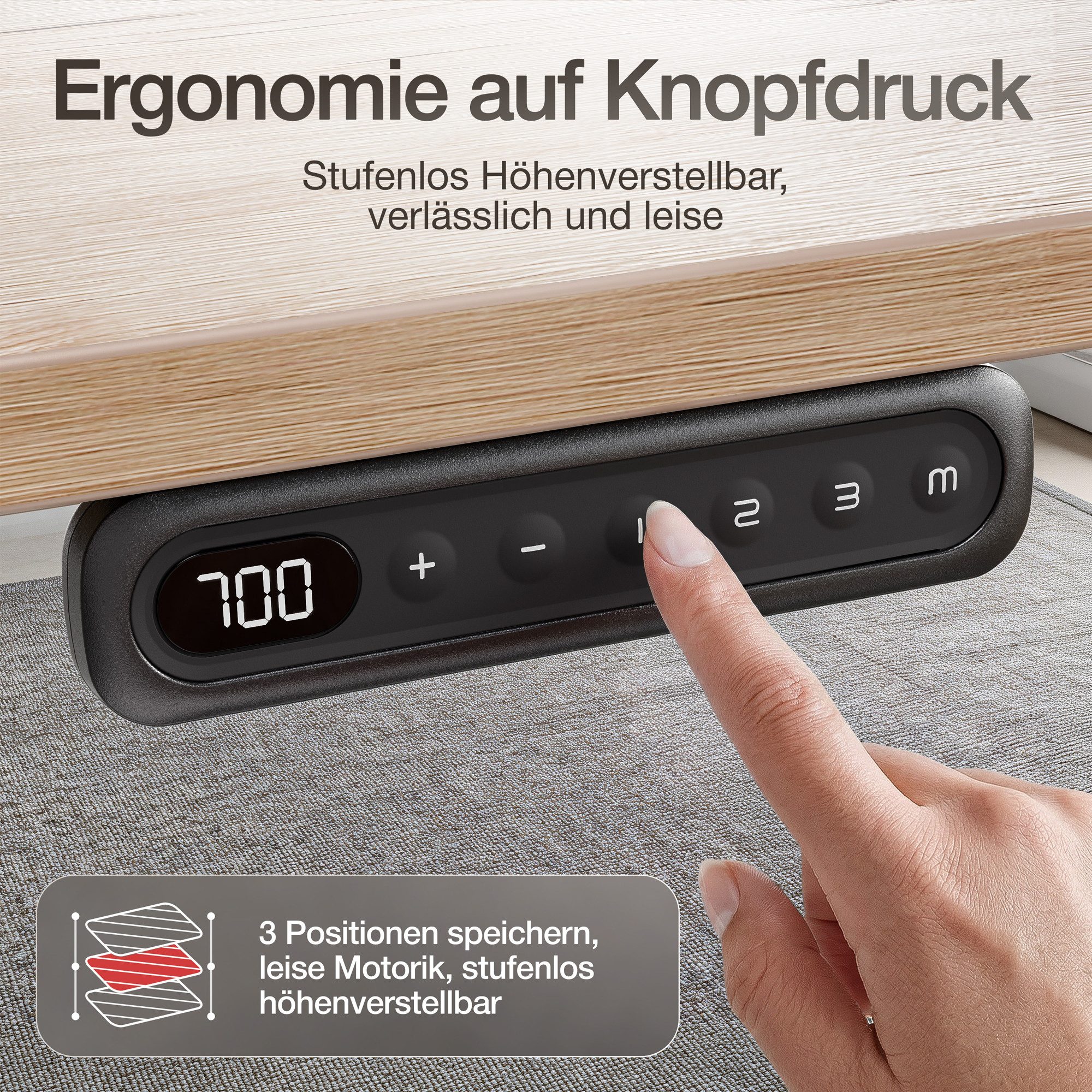 ASSMANN Büromöbel Schreibtisch Y-LINE (120x70cm Schwarz Eiche Natura Kollisions-Schutz, Elektrisch höhenverstellbar, Kindersicherung 2-fach-Motorik Doppelhub, e – Bild 5 von 5