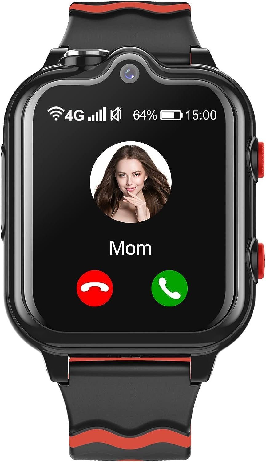 Krostming Smartwatch (1,69 Zoll, Android-Geräte, iOS-Geräte), Kinder mit  GPS Telefon Uhr 4G WiFi Videoanruf SOS 2 Kameras 1000 mAh