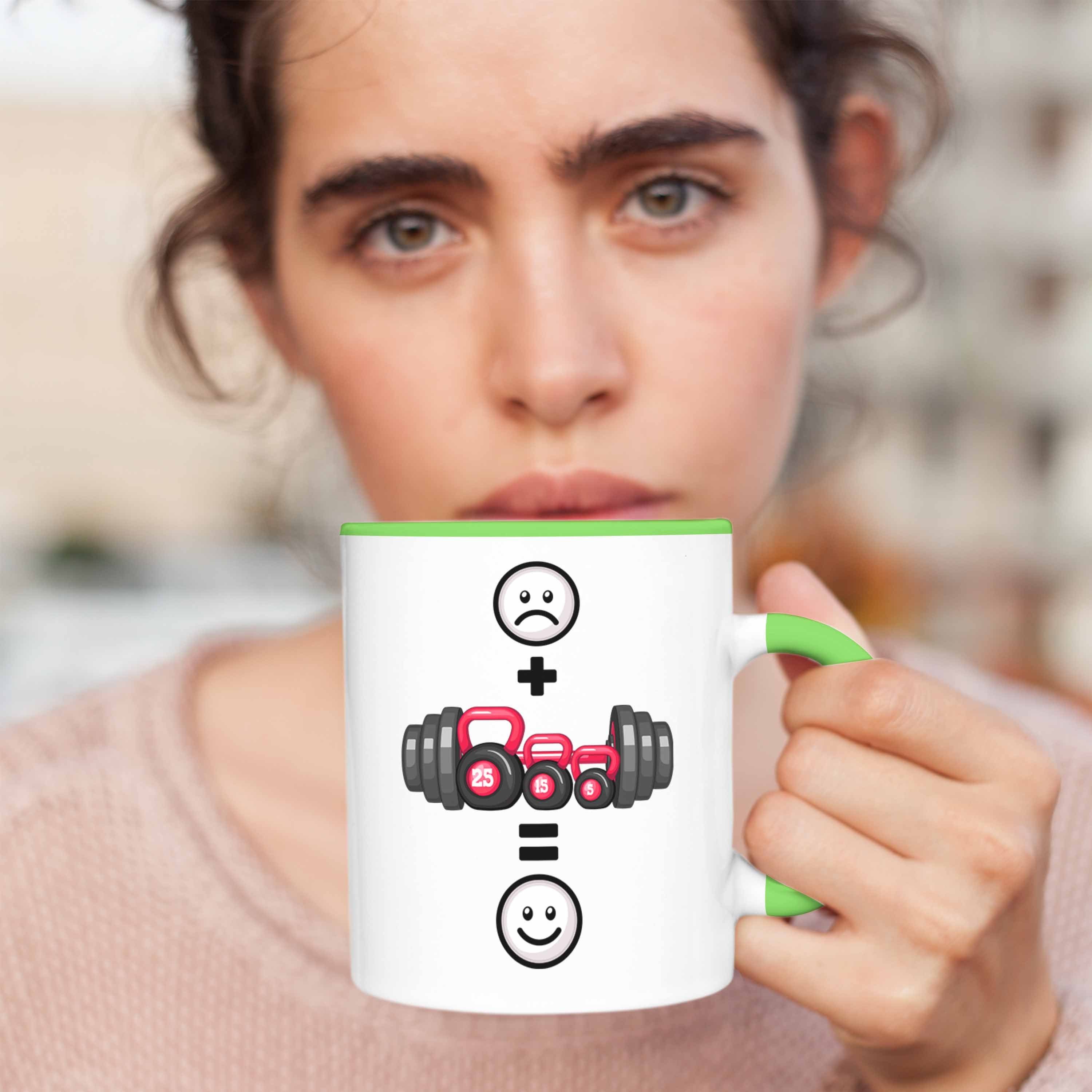 Trendation Tasse Gym Tasse Geschenk Bodybuilder Lustige Geschenkidee Grün :(Gewichte für