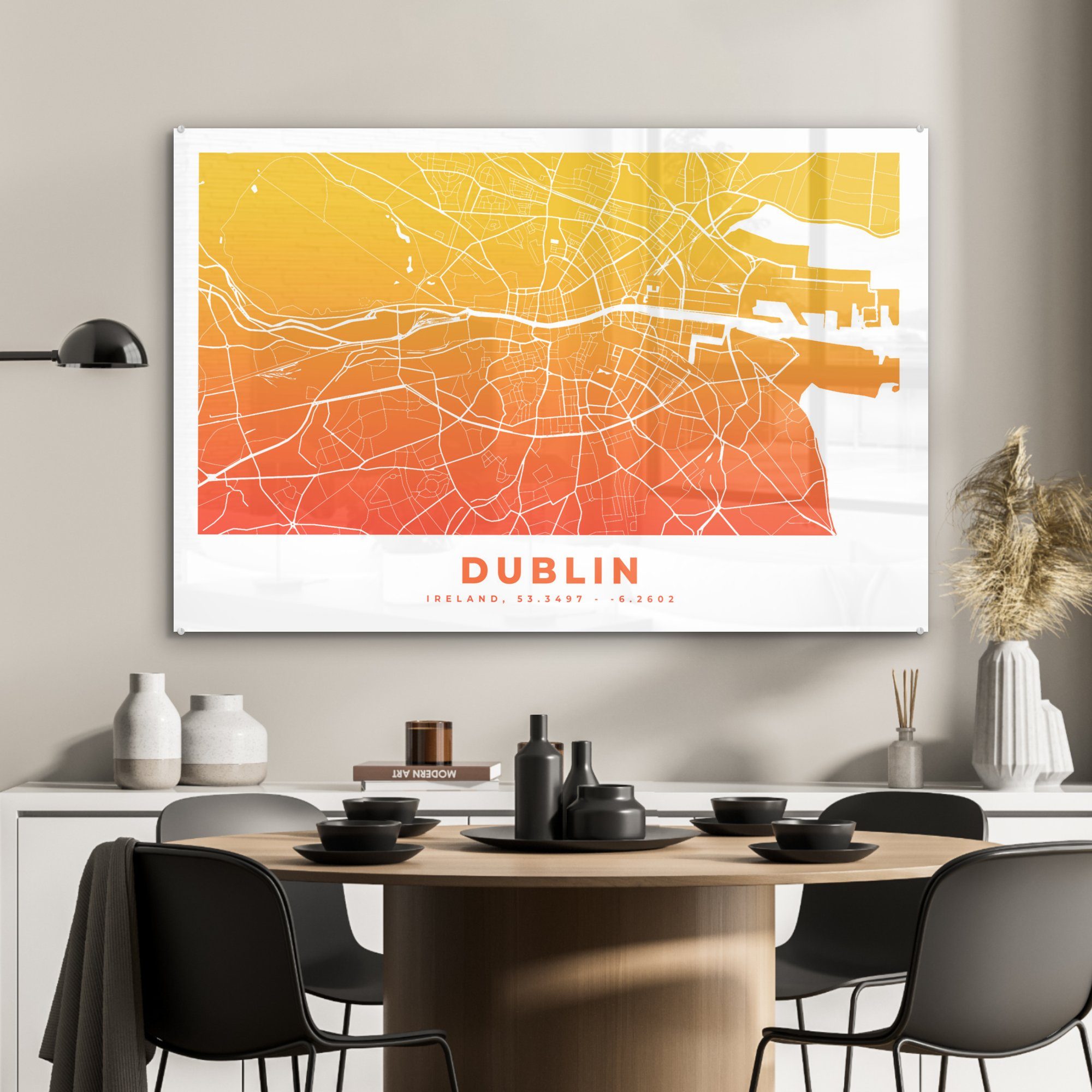 Irland Dublin Stadtplan, & Acrylglasbilder - (1 St), Wohnzimmer Acrylglasbild Schlafzimmer - MuchoWow