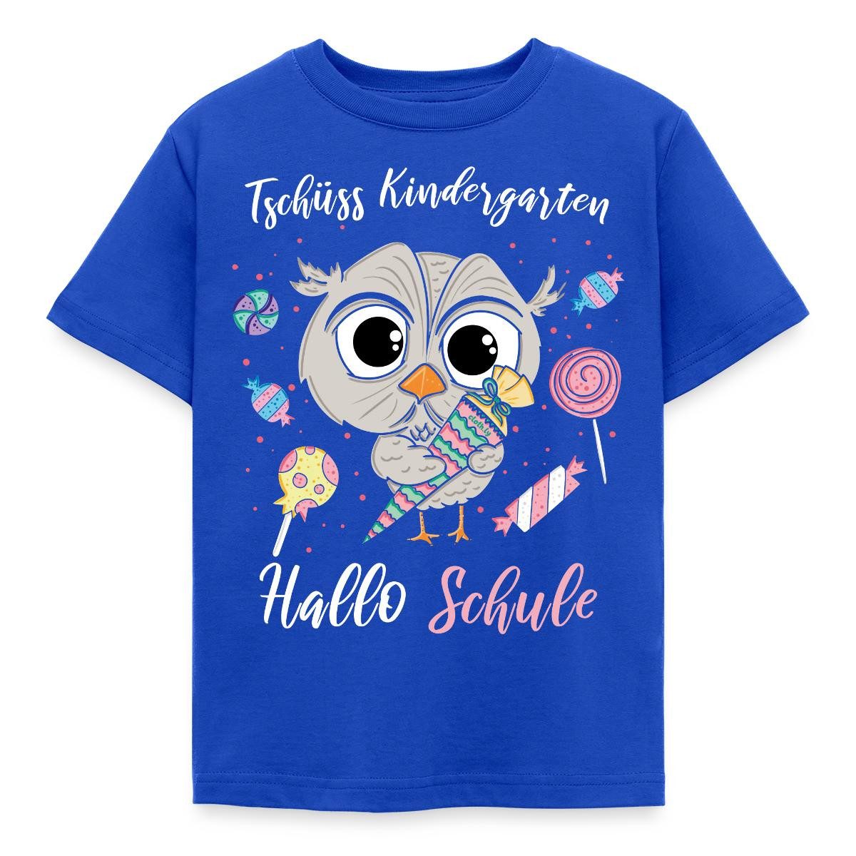 T-Shirt Tschüss Kindergarten Hallo Schule Eule Kinder T-Shirt