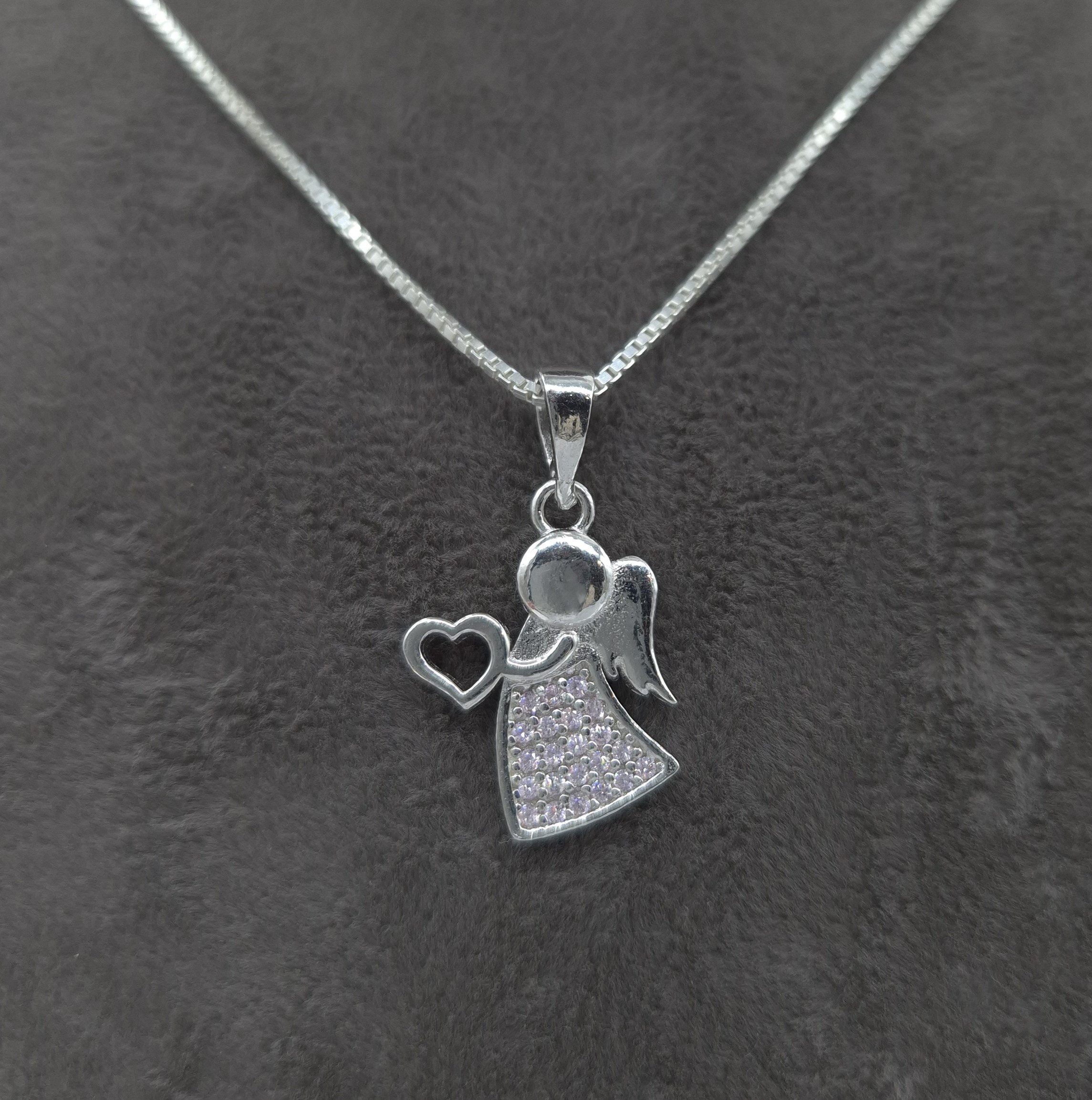 NAHLE Kette mit Anhänger Silberkette 925 Engel Silber Schutzengel (2-tlg., inklusive Schmuckbox), 925 Silber Anhänger mit Zirkonia - rhodiniert