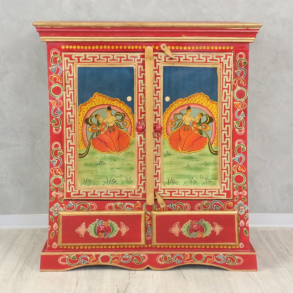 Oriental Galerie Mehrzweckschrank Tibet Wandschrank Sarma Rot 90 cm