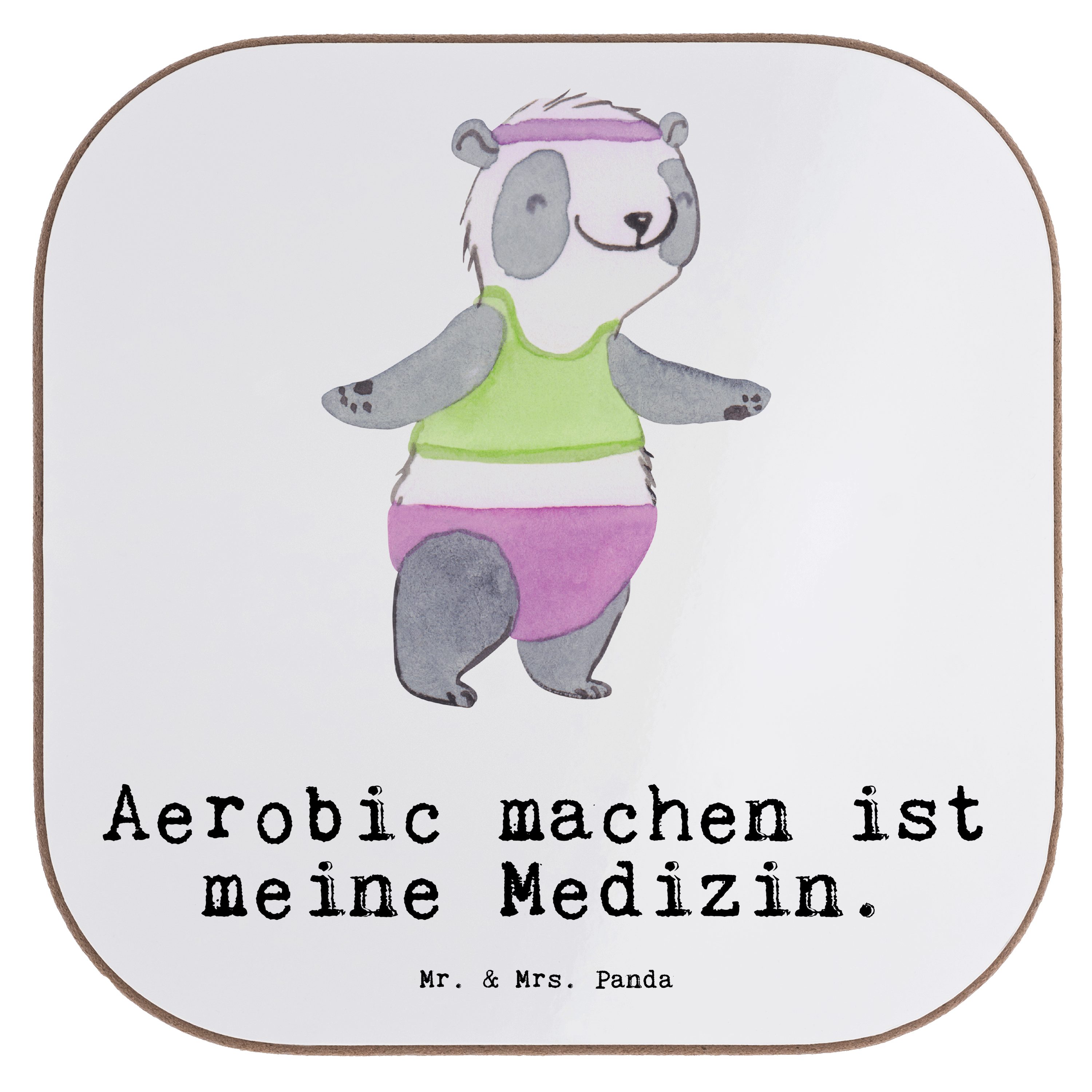 Mr. & Mrs. Panda Getränkeuntersetzer Fitness, Weiß Panda 1-tlg. - Getränkeuntersetzer, Geschenk, Aerobic - Medizin