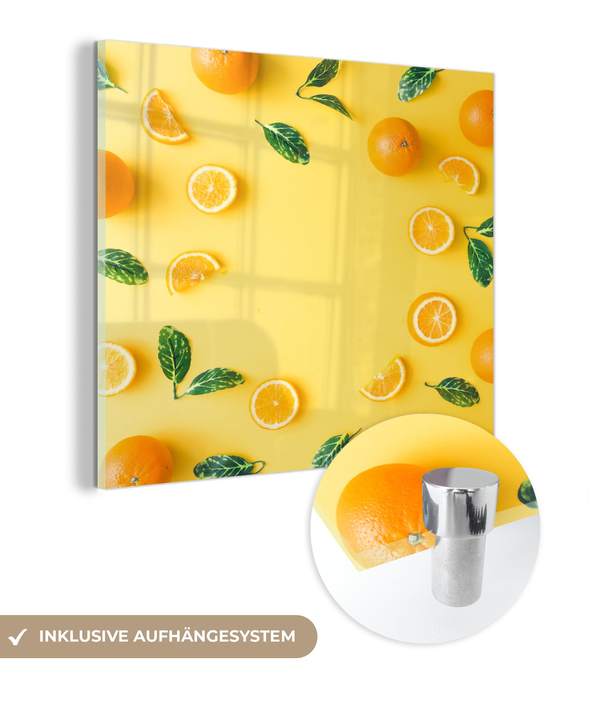 MuchoWow Acrylglasbild Orange - Obst - Gelb, (1 St), Glasbilder - Bilder auf Glas Wandbild - Foto auf Glas - Wanddekoration