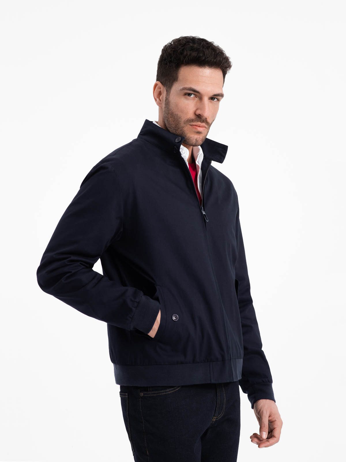OMBRE Kurzjacke Herren-Harrington-Jacke mit Stehkragen und Karofutter