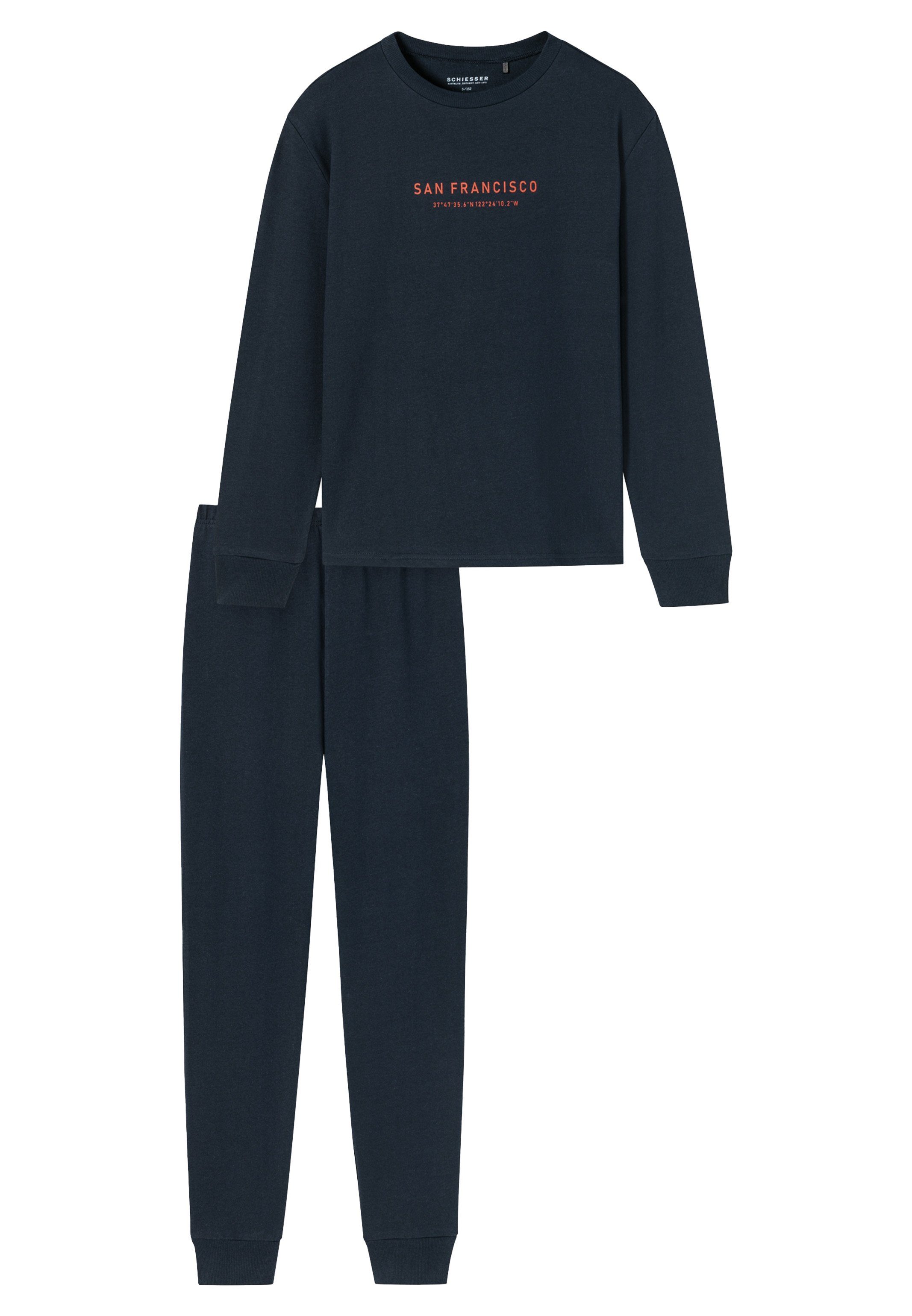 Schiesser Pyjama Nightwear Organic Cotton tlg) 2 Nachtblau - Baumwolle (Set, Schlafanzug 
