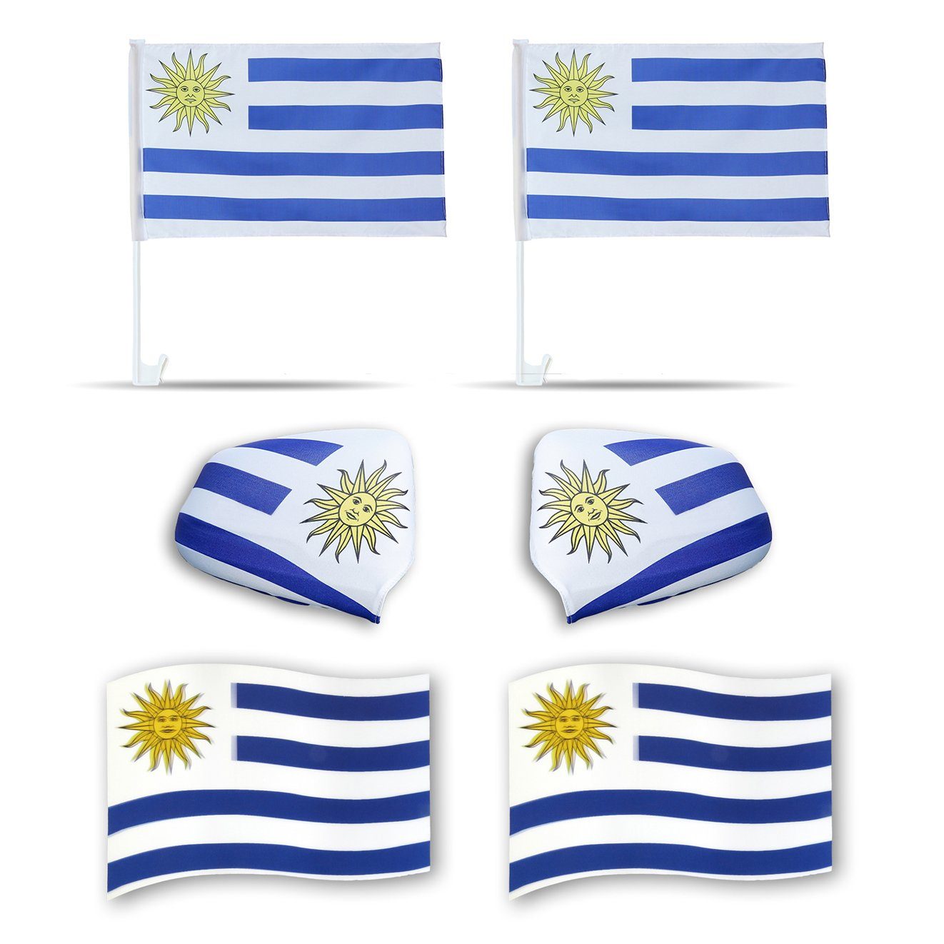 Originelli Fanpaket Außenspiegel Fußball 3D-Effekt Sonia Magnete: Flaggen, 3D "Uruguay" Magnet Fahne