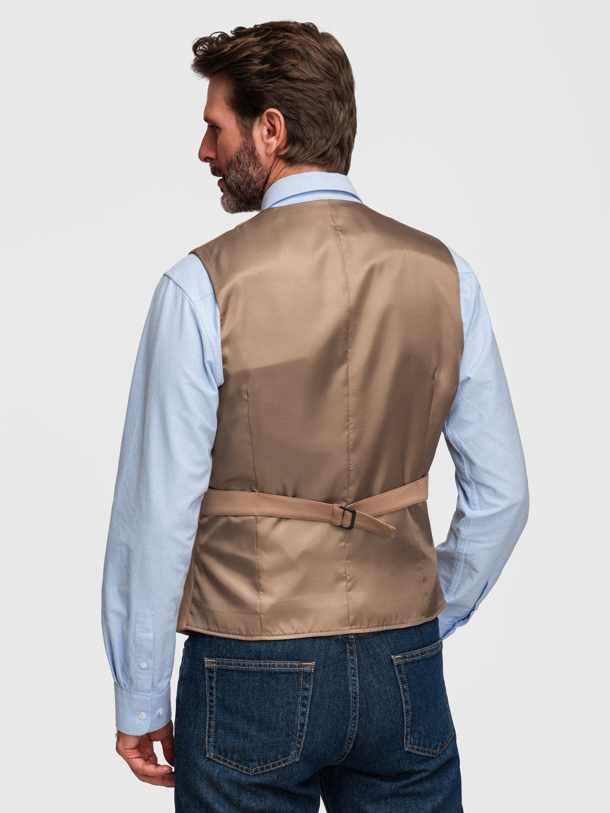 OMBRE Anzugweste Herren Weste Slim Fit Elegant Coffee L (kein Set, 1-tlg) Slim Fit Passform, marmorierte Knöpfe, verstellbarer Rücken
