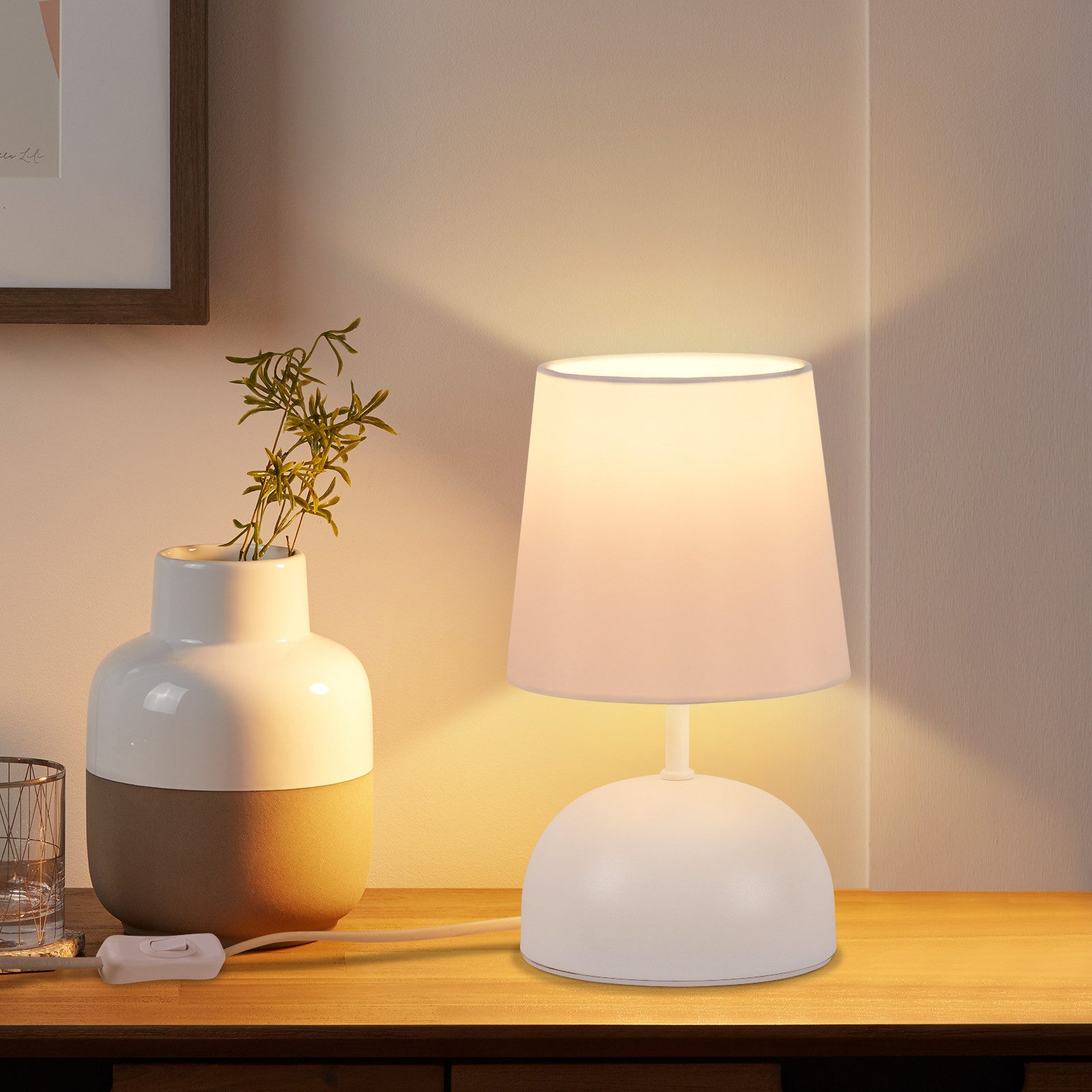 Nettlife Tischleuchte Beige Stoff mit Kabel Nachttischlampe Schlafzimmer Modern Bett, mit Kabel, ohne Leuchtmittel, Klein Schreibtischlampe für Wohnzimmer Büro Bett Tisch Fenster Hotel