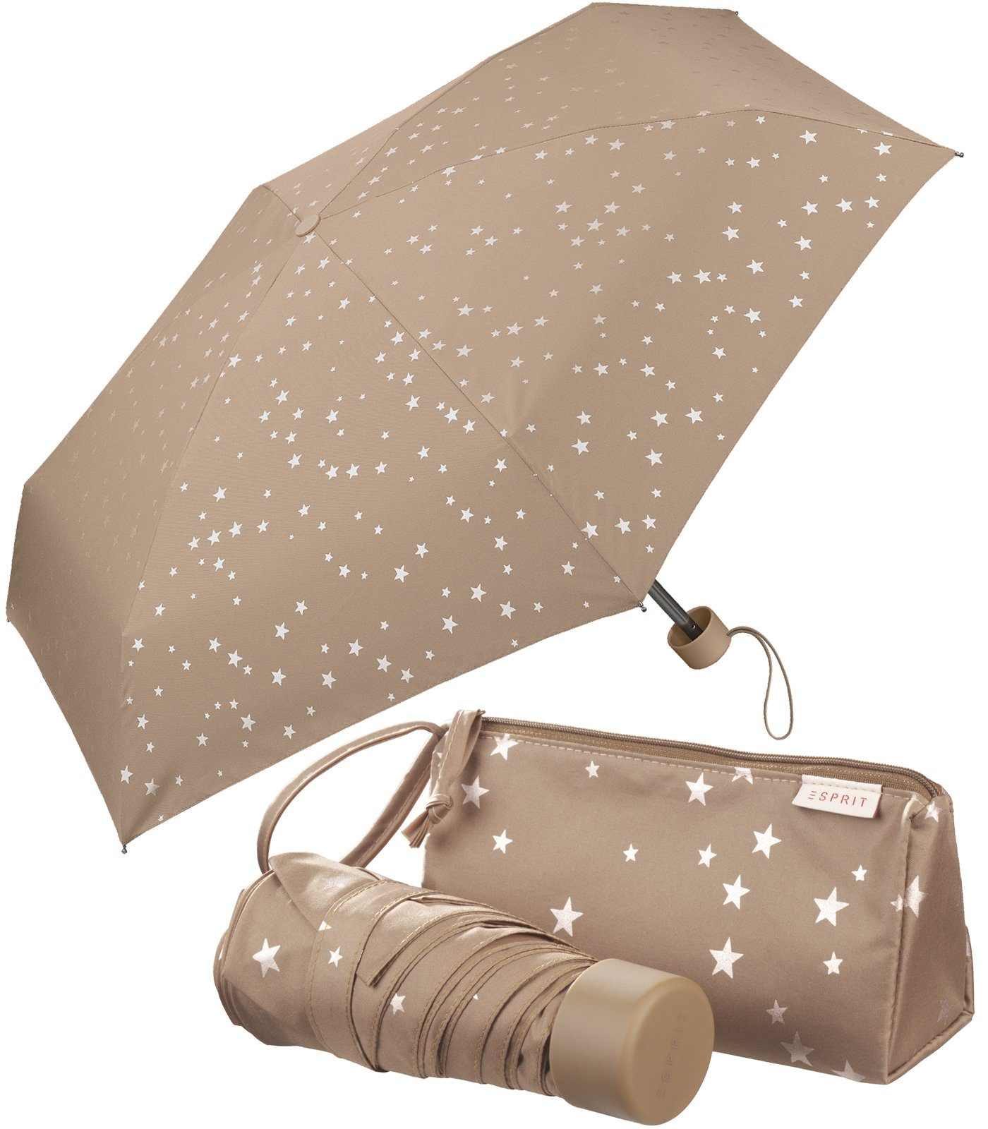 Aufbewahrung Täschchen, zur anderer des Schirms im praktischen, kleinen oder Esprit Taschenregenschirm Dinge Mini-Schirm