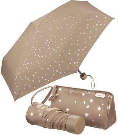 Esprit Taschenregenschirm Mini-Schirm im praktischen, kleinen Täschchen, zur Aufbewahrung des Schirms oder anderer Dinge