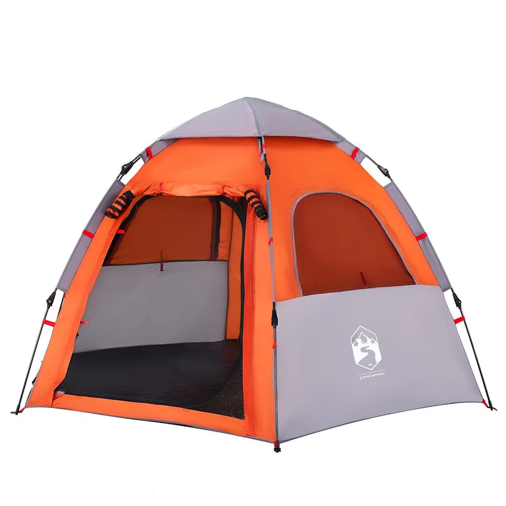 vidaXL Kuppelzelt Campingzelt 4 Personen Grau und Orange Quick Release, (1 tlg)