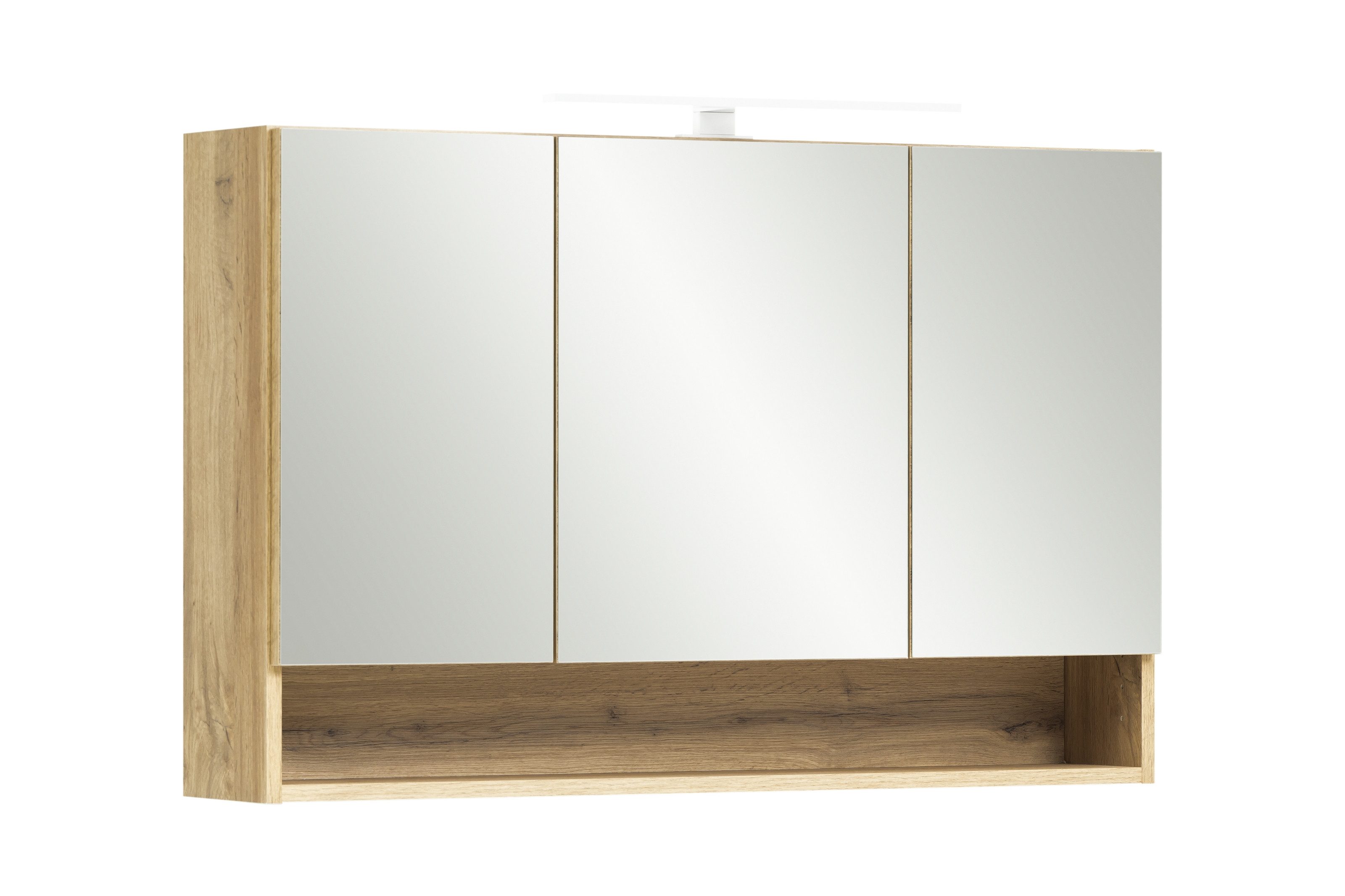 HELD MÖBEL Badezimmerspiegelschrank in wotaneiche mit 3 Türen und 6 Einlegeböden (B/H/T: 100x64x20 cm)