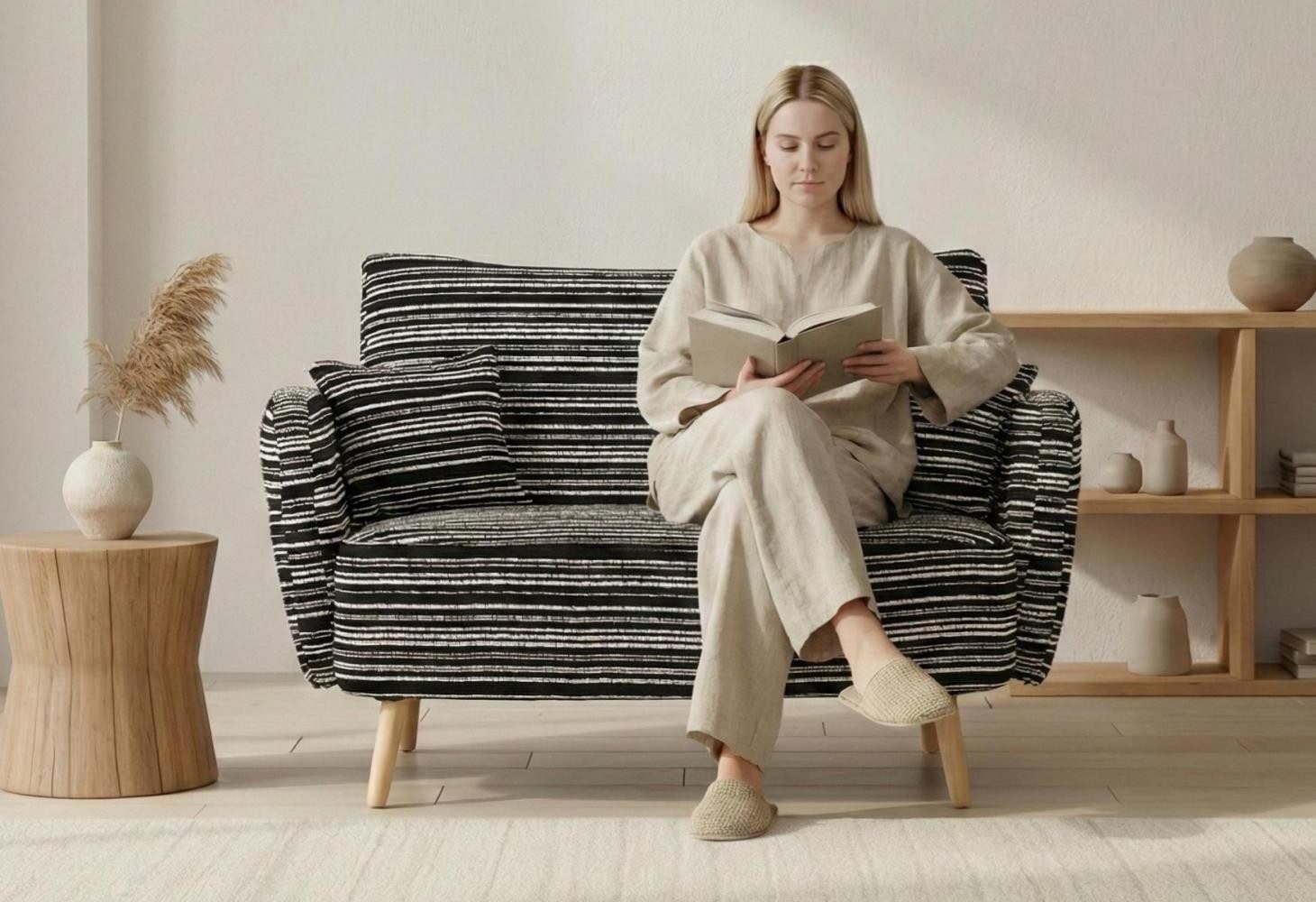 LVHOM XXL-Sessel Loungesofa, weich und bequem, Seitentaschen, Massivholzbeine (geschwungene Rückenlehne und Armlehnen, zwei kleine,bis zu 250kg, abnehmbare und waschbare Zierkissen, kombinierbar mit der gleichen Serie von Sessel), für Schlafzimmer/Wohnzimmer/Arbeitszimmer/Lesezimmer/Apartment