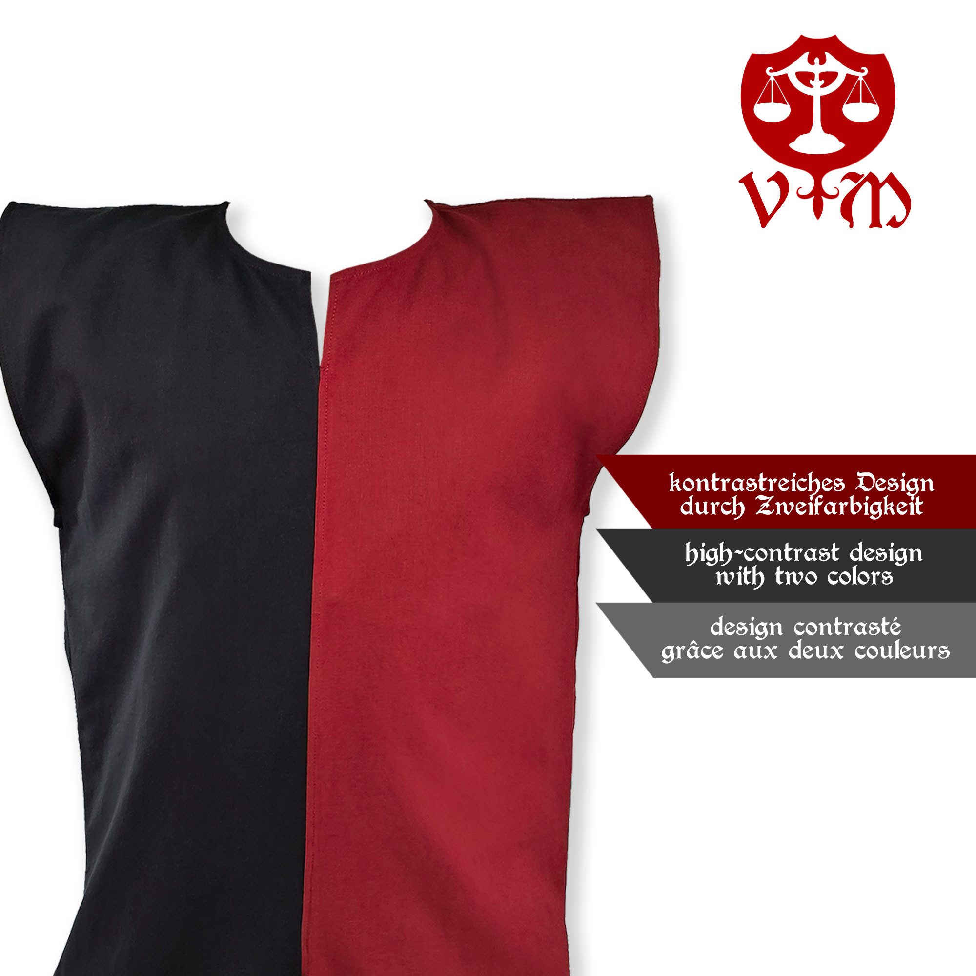 Vehi Mercatus Wikinger-Kostüm Mittelalter Wappenrock Rot / Schwarz "Enzio"