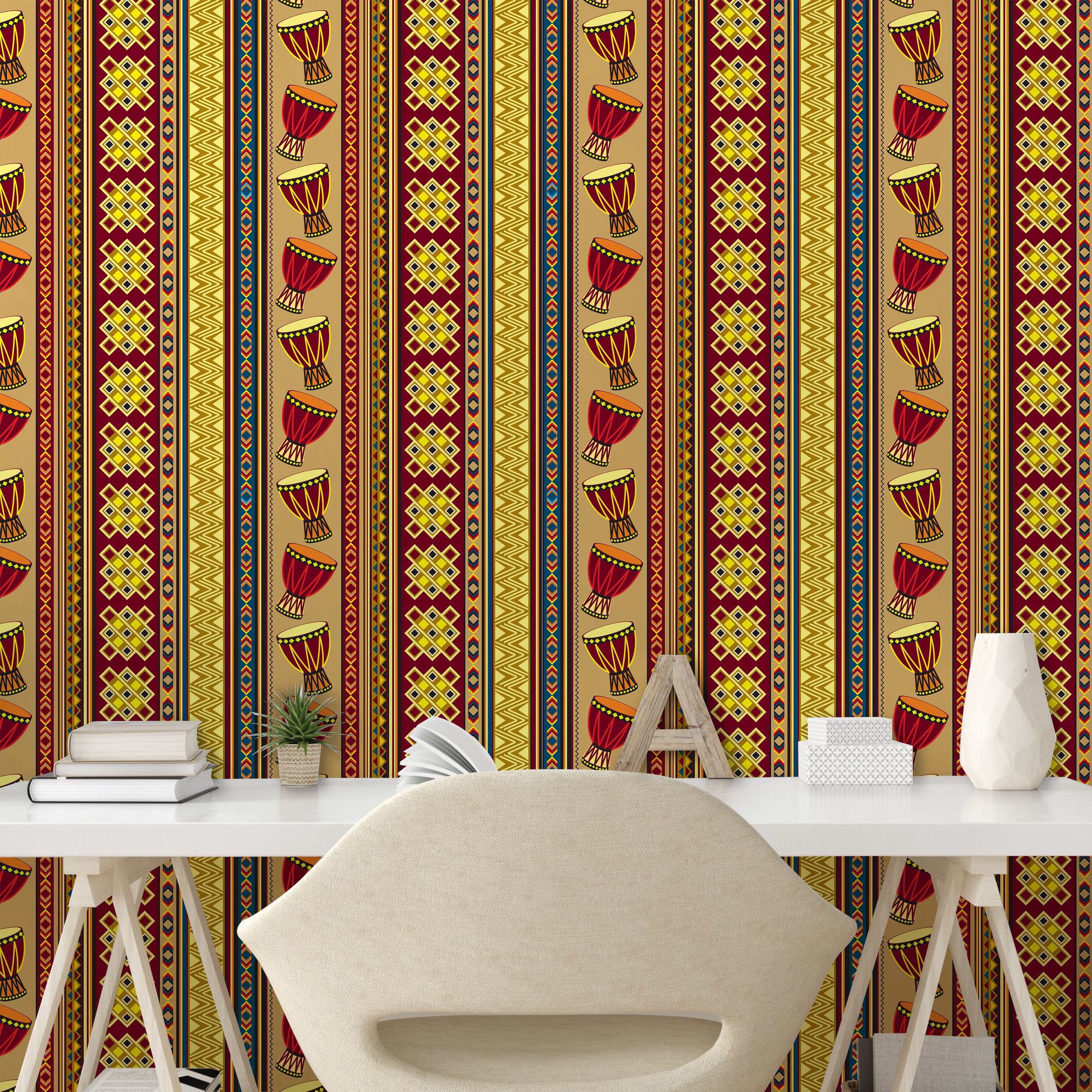 Abakuhaus Vinyltapete selbstklebendes Wohnzimmer Küchenakzent, Drums afrikanisch Geometric Djembe