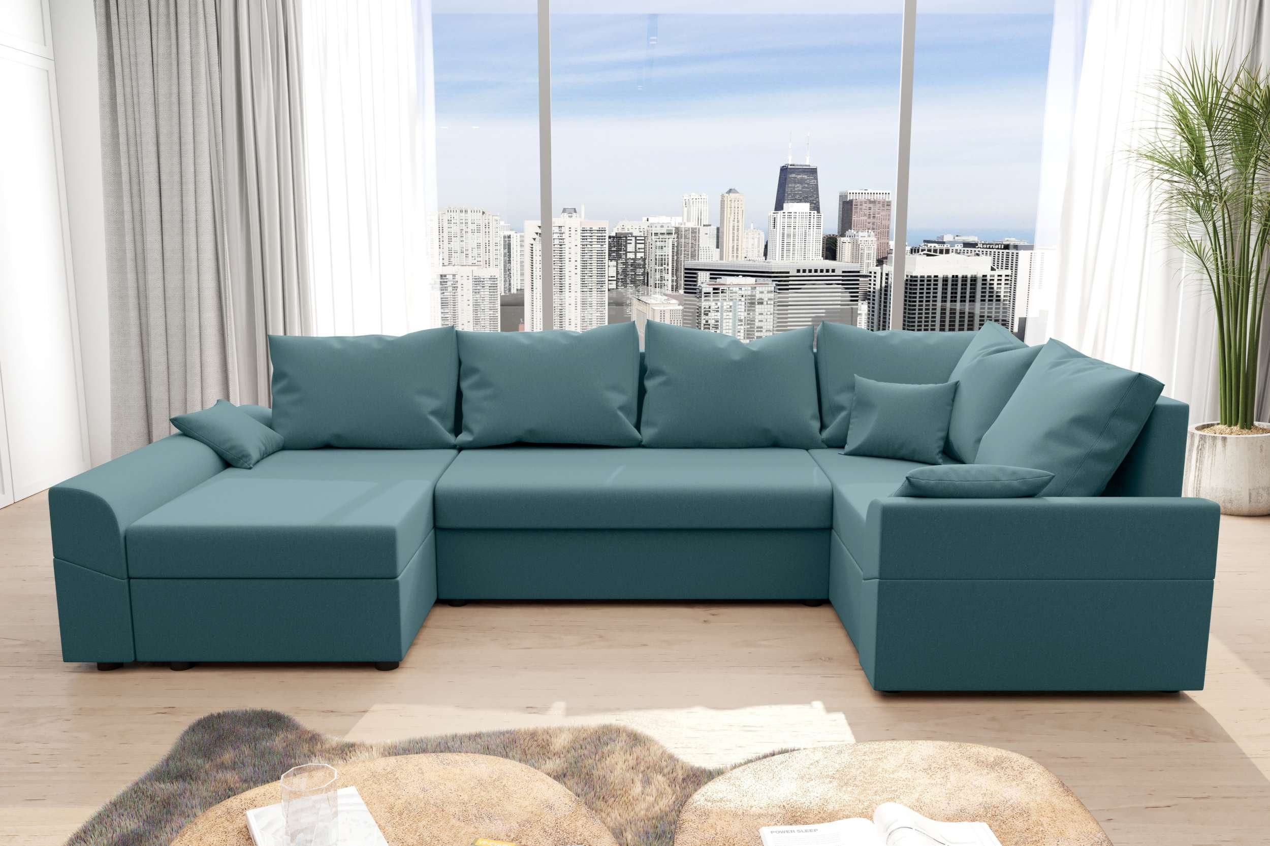 Wohnlandschaft Sitzkomfort, Eckcouch, U-Form, Bettkasten, Modern Bettfunktion, Design Stylefy Bailey, mit mit Sofa,