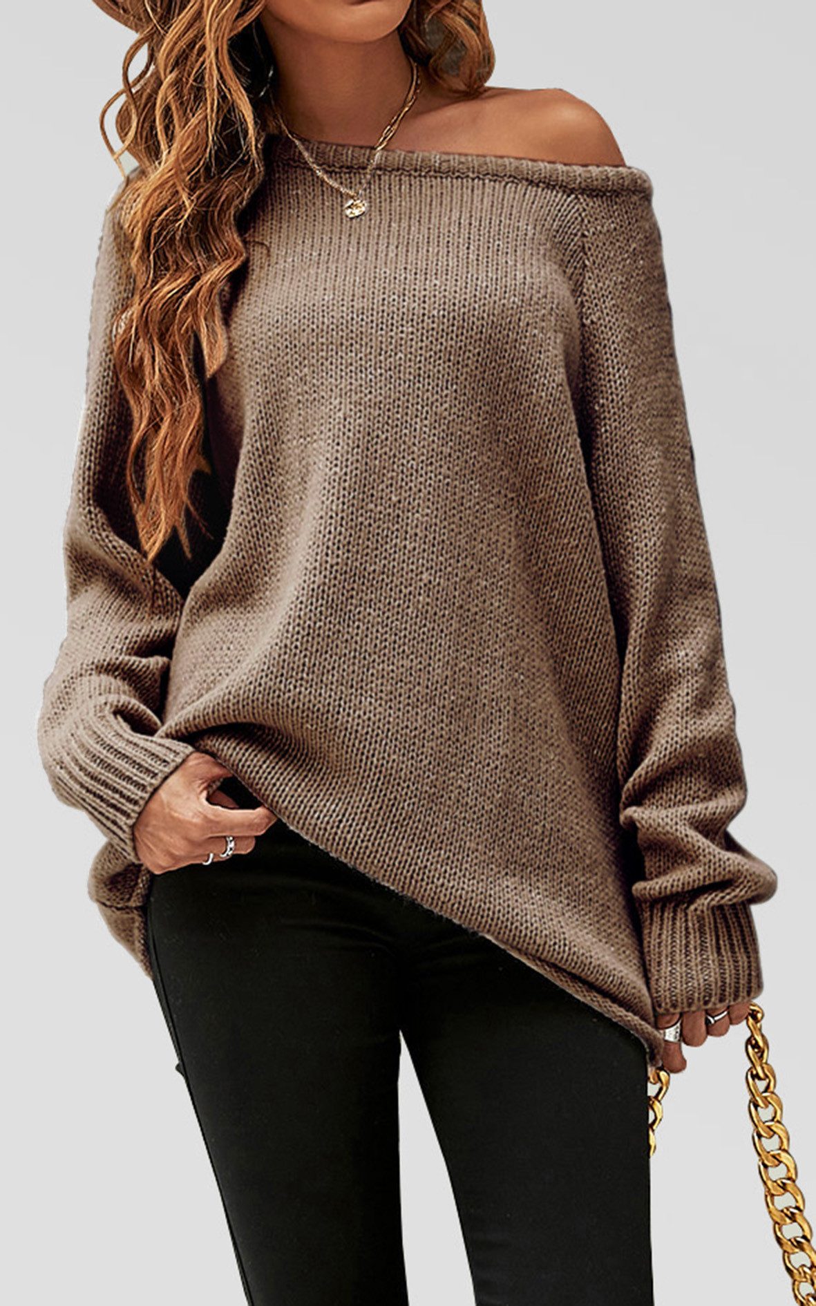 FS Collection Strickpullover Bequemes Pulloveroberteil Pullover-Top – Strickwaren (Einheitsgröße: UK 8–14 / EU 36–44, 6 Farben : Dunkelbeige, Beige, Hellblau, Magenta, Marineblau und Rosa) 60 % Acryl, 40 % Polyester