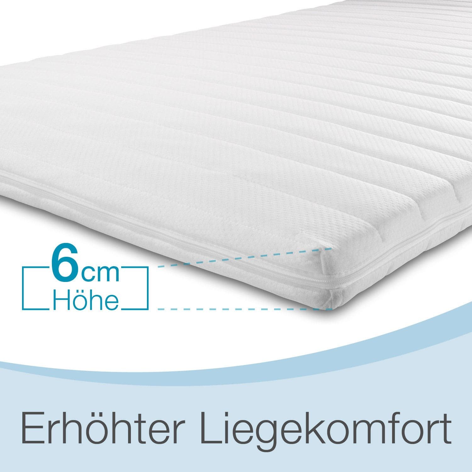 ELONEO, Topper 90x200, 140x200, 180x200 und weitere Größen, 5 cm hoch, Kaltschaum, für Hausstauballergiker, schadstoffgeprüft, mit waschbarem Bezug
