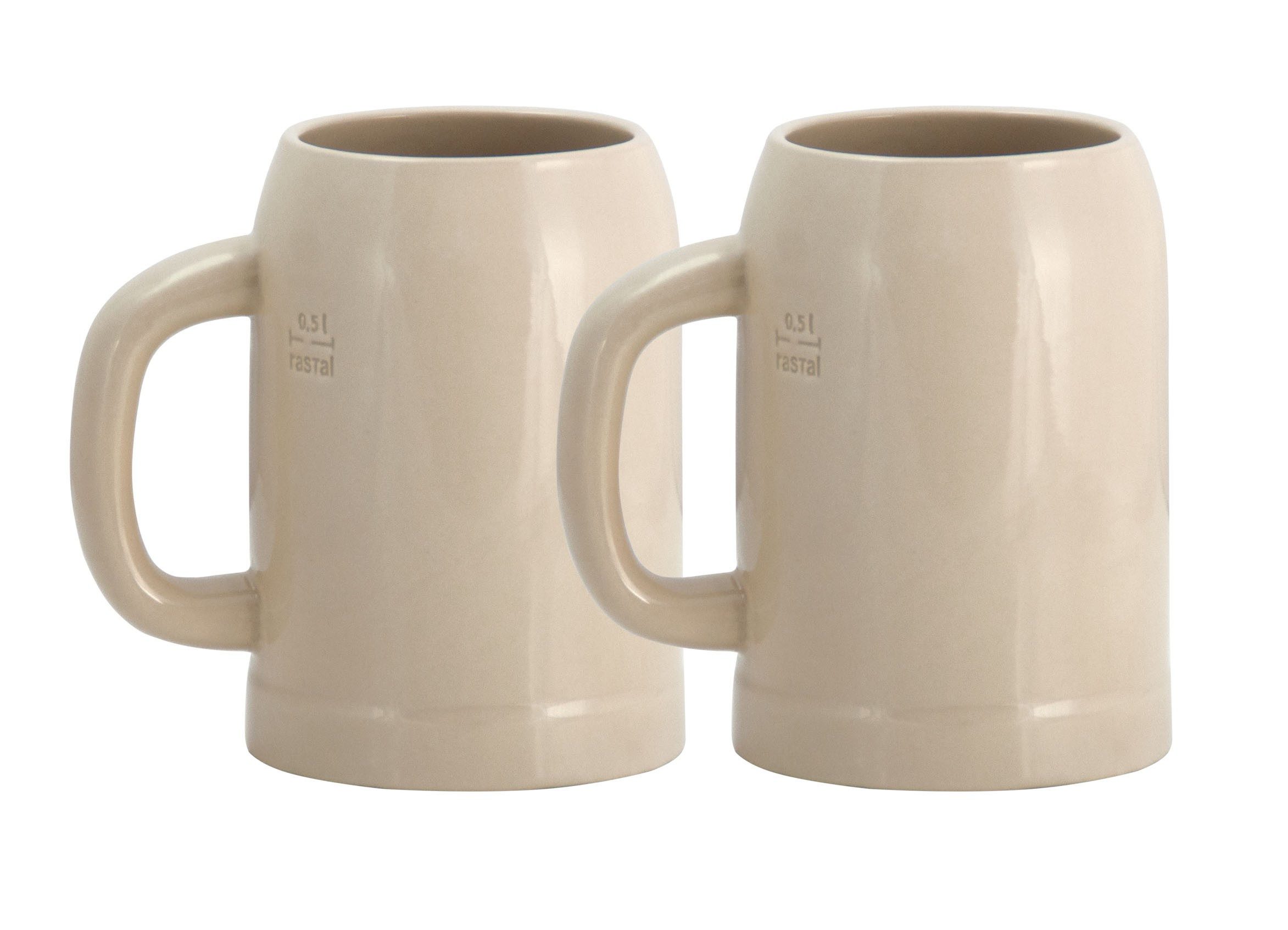 rastal Bierglas 2er Set Grenzauer-Bierkrug Humpen 0,5 Liter mit Eichstrich Steinkrug, Steingut