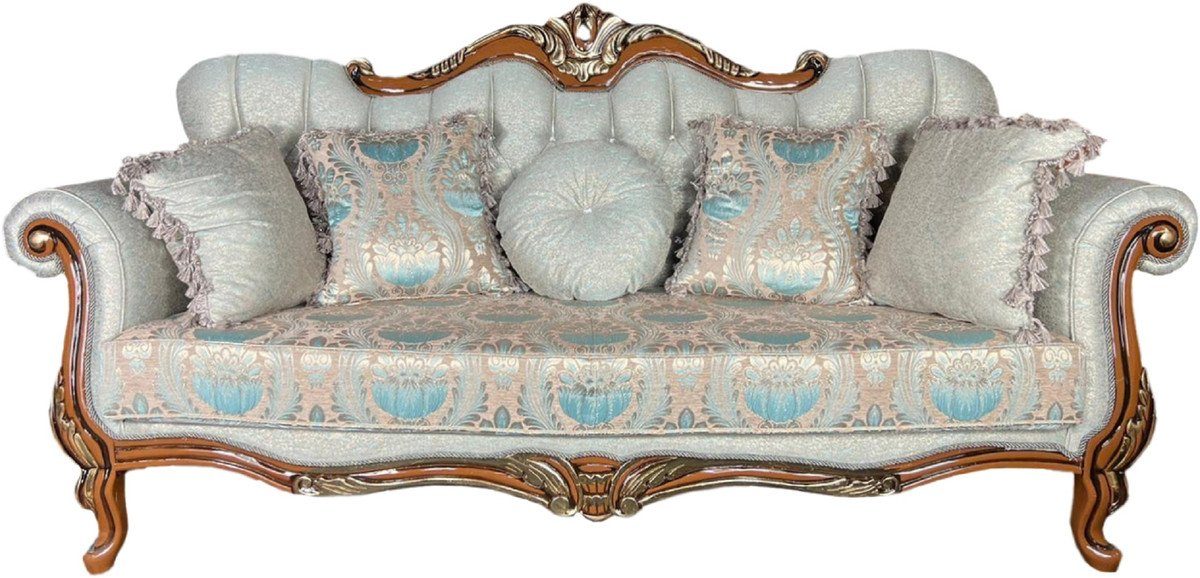 Casa - Barock Gold Sofa / mit Padrino elegantem Braun / Sofa Wohnzimmer Sofa Wohnzimmer - Barock Hellgrün Luxus Muster Prunkvolles Möbel