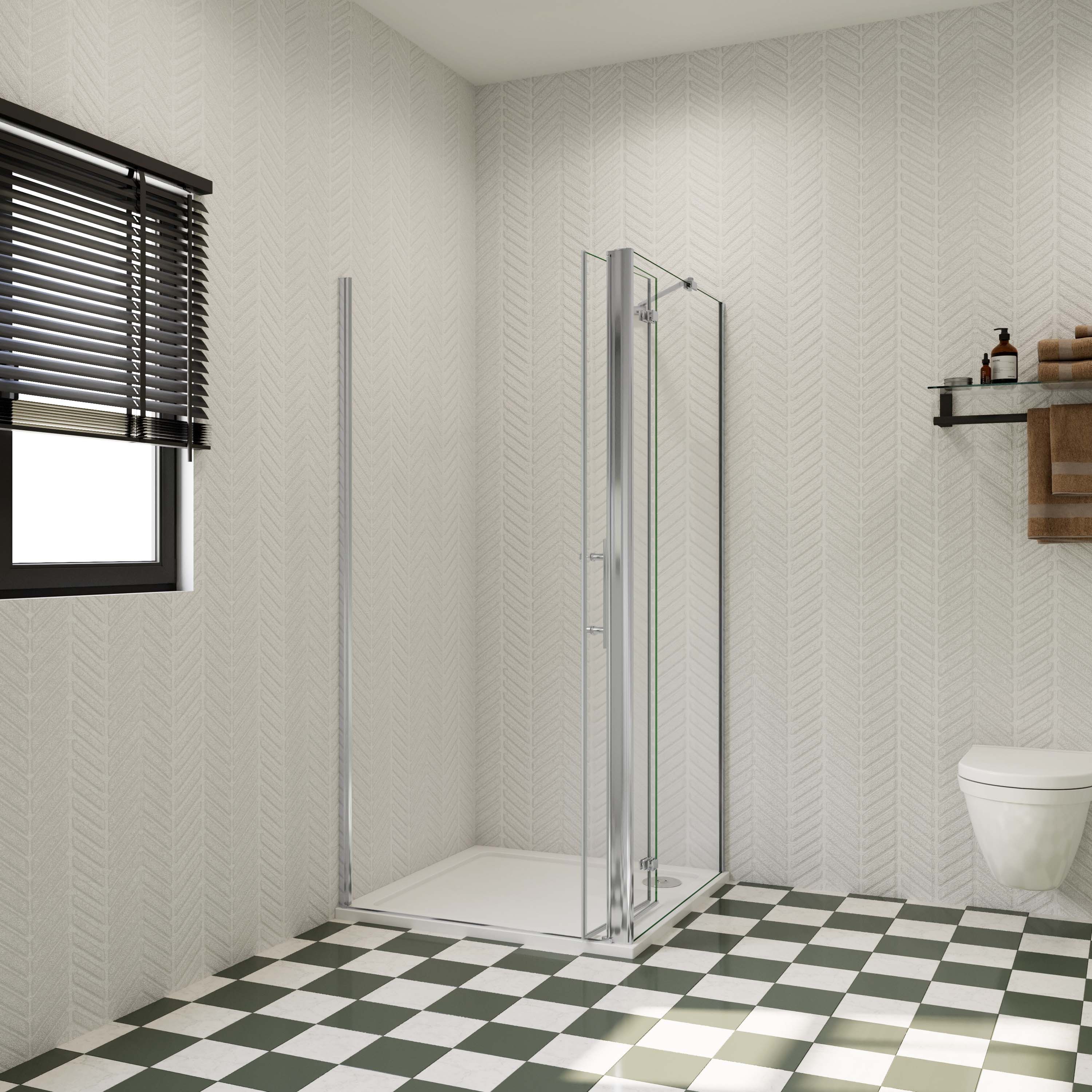 AICA Eckdusche 185cm Eckeinstieg Duschkabine Falttür Scharniertür Glastür Duschtür, BxT: 80x80 cm, Einscheibensicherheitsglas, Sicherheitsglas