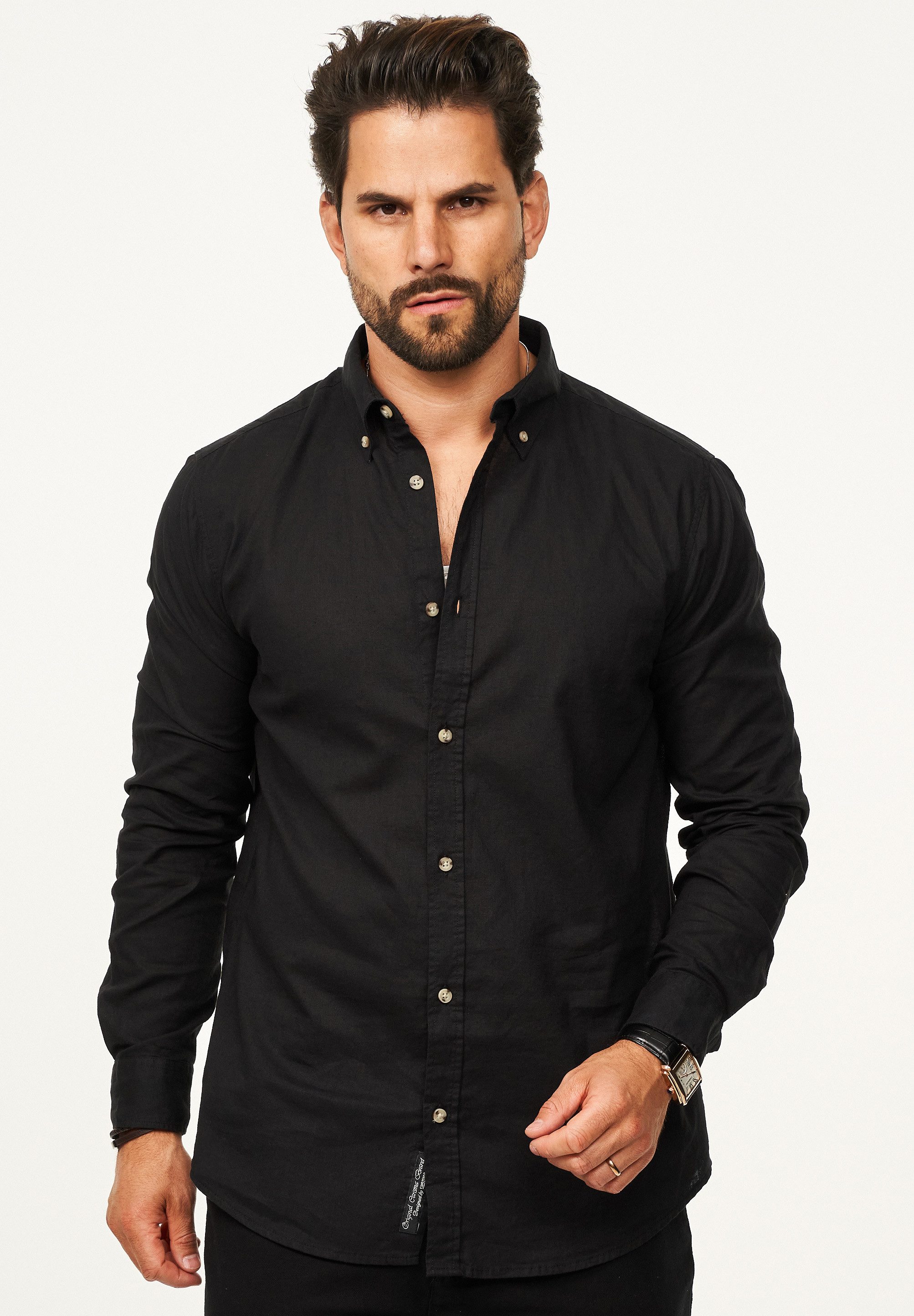 behype Langarmhemd aus Leinen im Regular-Fit Sommerhemd Herren Leinenhemd F günstig online kaufen