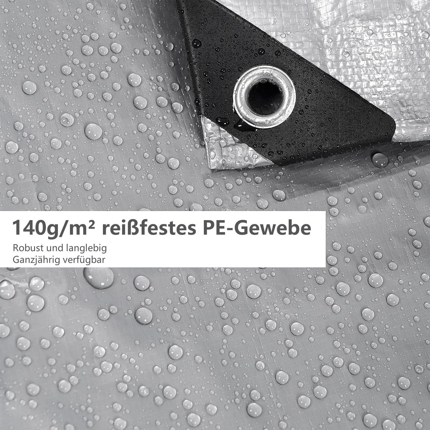 Woltu Schutzplane, Abdeckplane wasserdicht Ösen UV-beständig Grau 140 mit g/m² PE