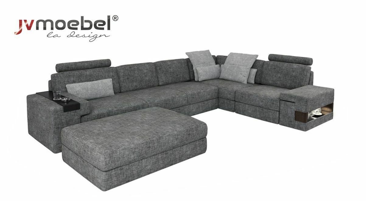 Couch Wohnzimmer Ecksofa, Ecksofa elegant modern Hocker L-Form Design JVmoebel
