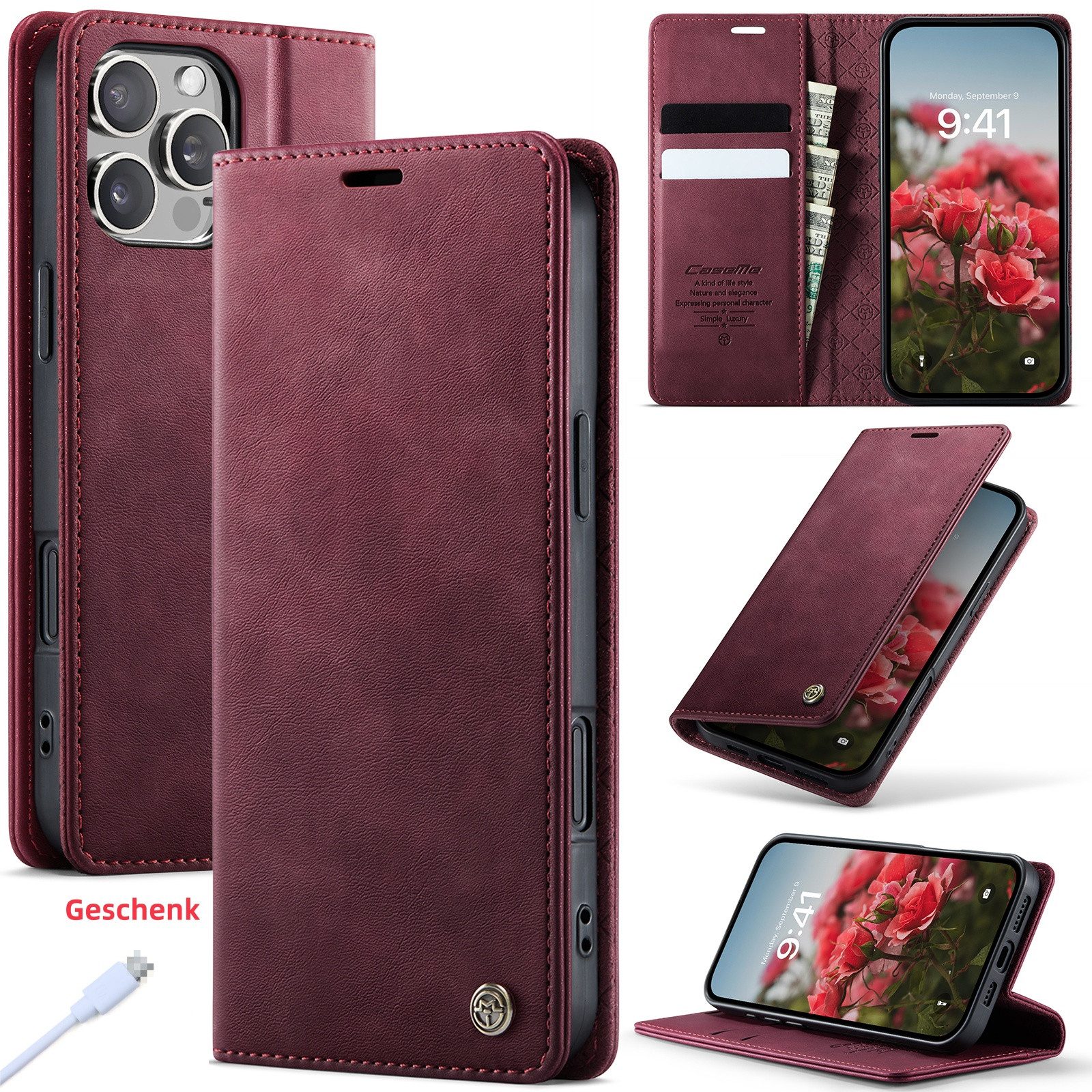 Innocase Handyhülle Leder Magnet Hülle Tasche Klapp Case Book Cover Schutz für iPhone
