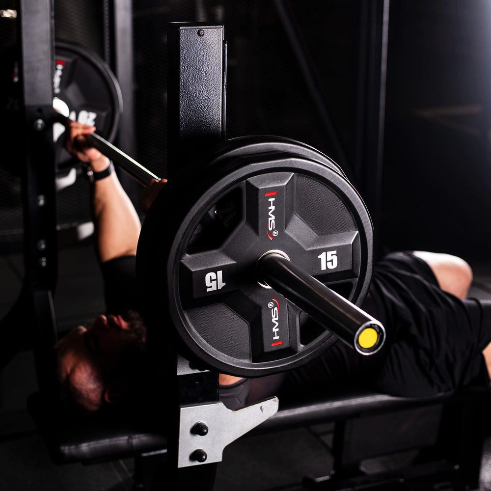 HMS Hantelscheibe Olympische Gewichtsscheibe 15 kg Fitnessscheibe, 15 kg, (Spar-Set, 1-tlg., Kompatibilität), Einfaches Handling und zusätzliche Trainingsmöglichkeiten