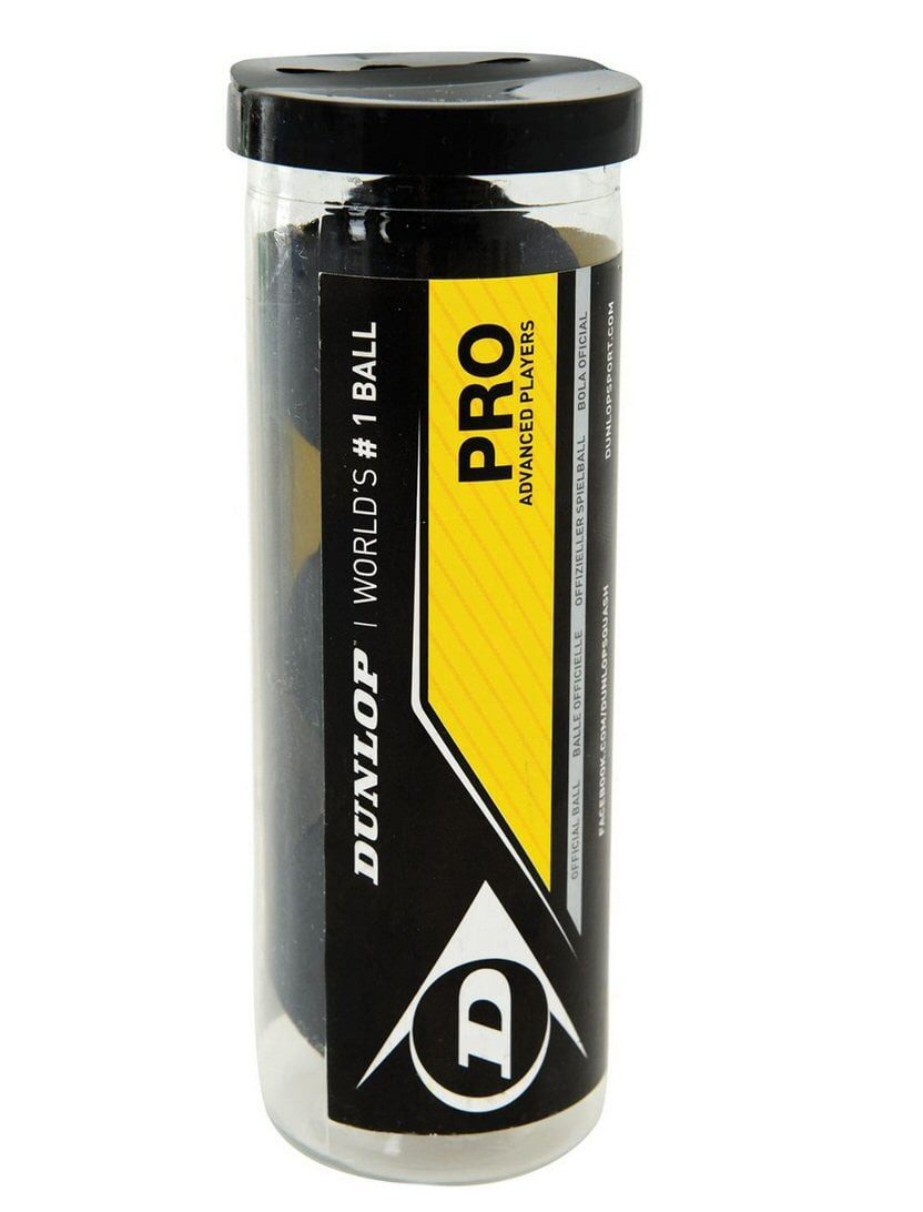 Dunlop Squashball Turnier (2 gelbe Punkte, Speed sehr langsam) schwarz Dose - 3 Мячи