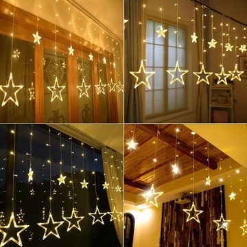 Elegear Lichterkette Sterne Lichtervorhang mit 8Modi, LED Sterne Weihnachtsdeko, 12-flammig, 138 LEDs 2,3M mit Haken