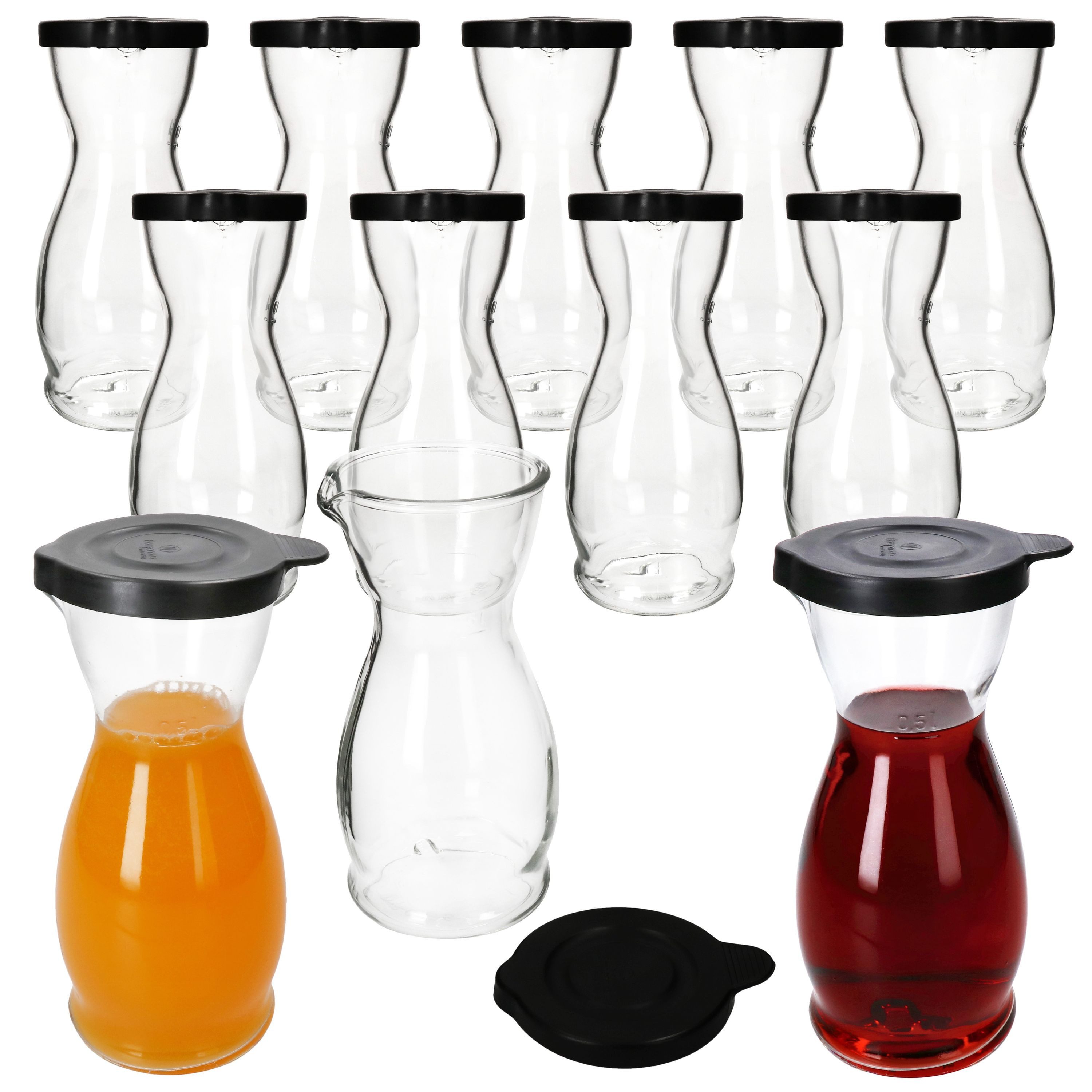 Karaffe 12x MIA MISURA Wein-Karaffe mit Deckel schwarz 0,5L geeicht Glas-Krug