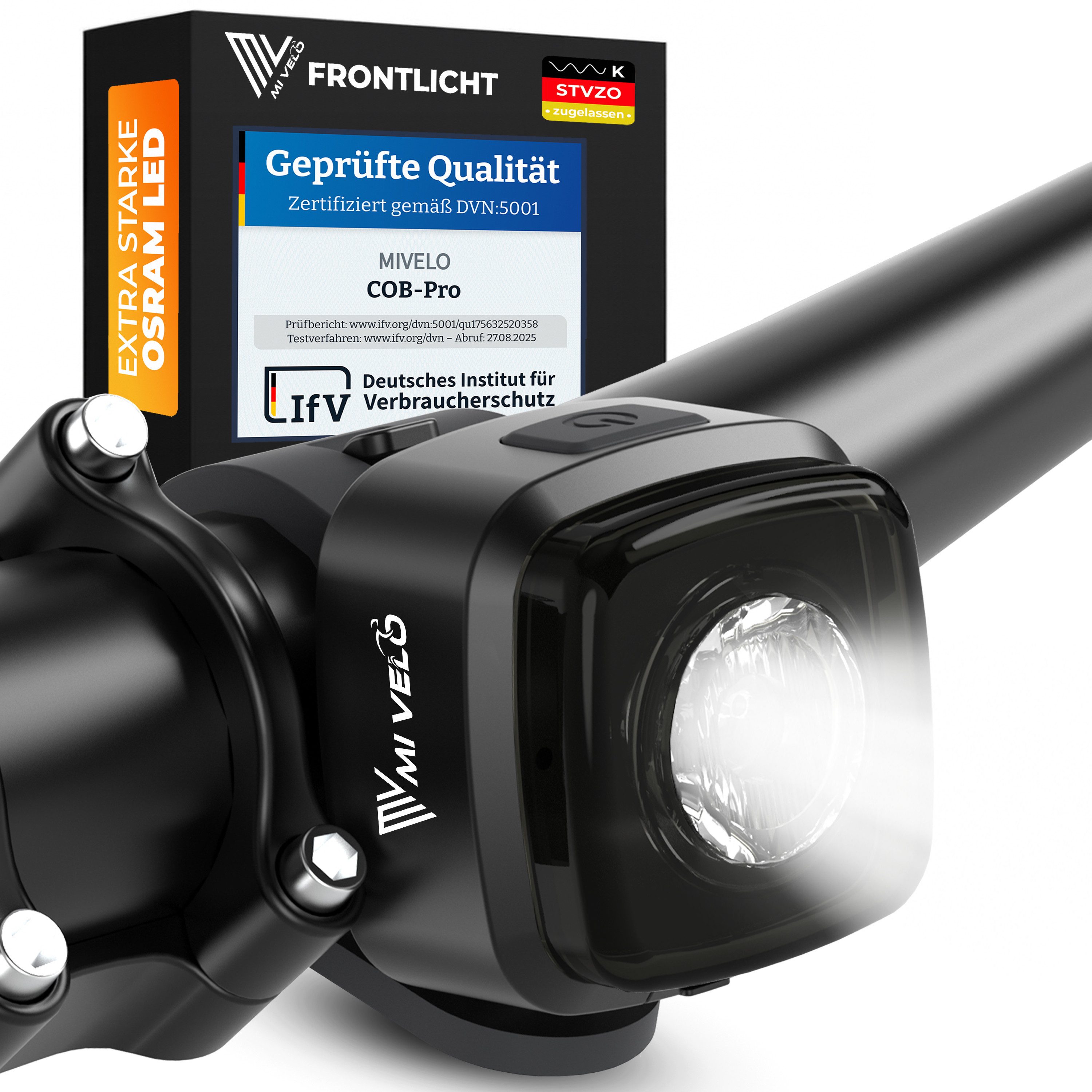 MIVELO Fahrradbeleuchtung COB Pro Fahrradlicht LED Set mit Bremsfunktion Akku USB aufladbar, StVZO zugelassen