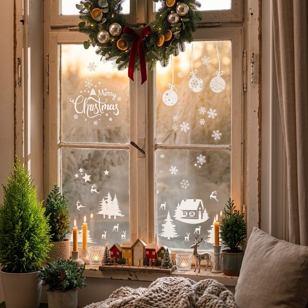 Home-trends24.de Fenstersticker Fenstersticker Weihnachten Winter Kinder Deko Fensterdeko Weiß, Wiederverwendbar – Bild 2 von 4