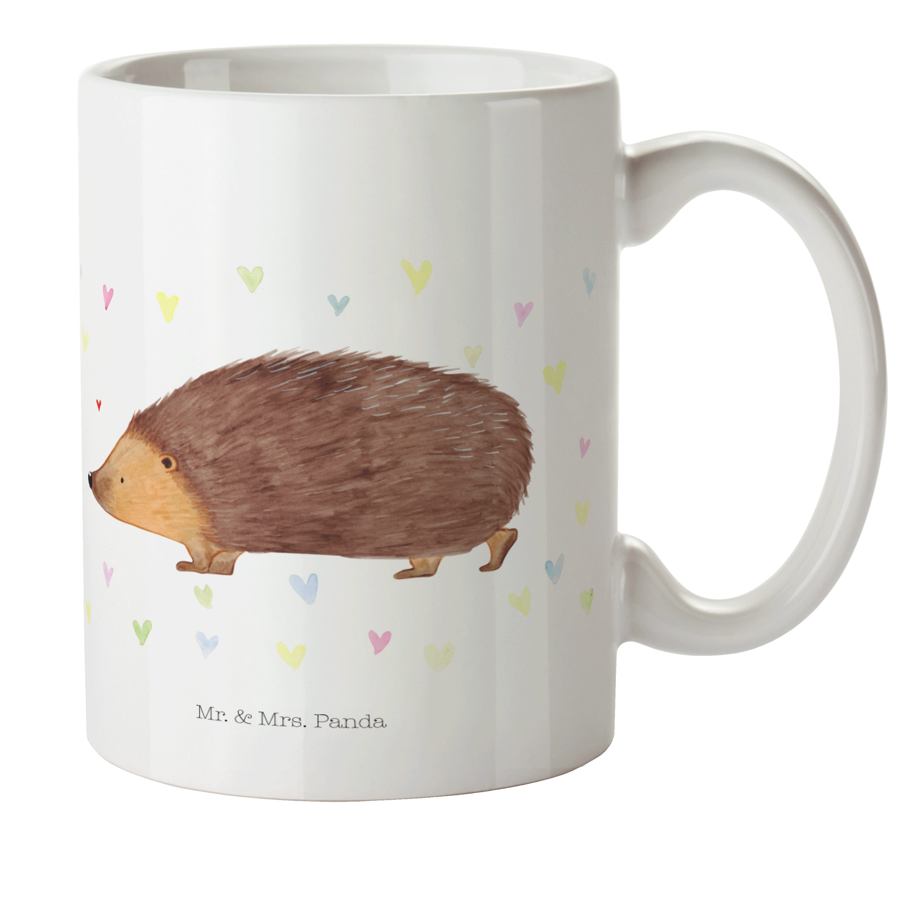 Mr. & Mrs. Panda Kinderbecher Igel Herzen - Weiß - Geschenk, Kunststoff Tasse, Trinkbecher, Kinderg, Kunststoff