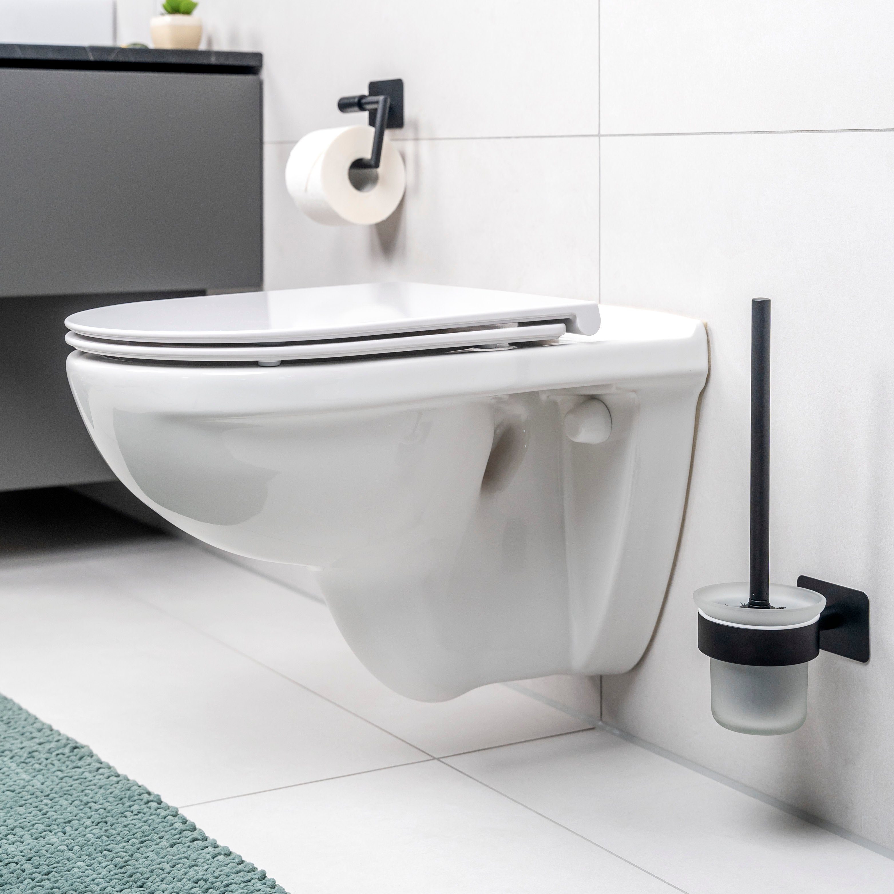 Edelstahl, WC-Reinigungsbürste Glas TAPE schwarz, matt Bad-Serie BLACK - (Stück), PIAZZA Toiletten, & bremermann handelsübliche