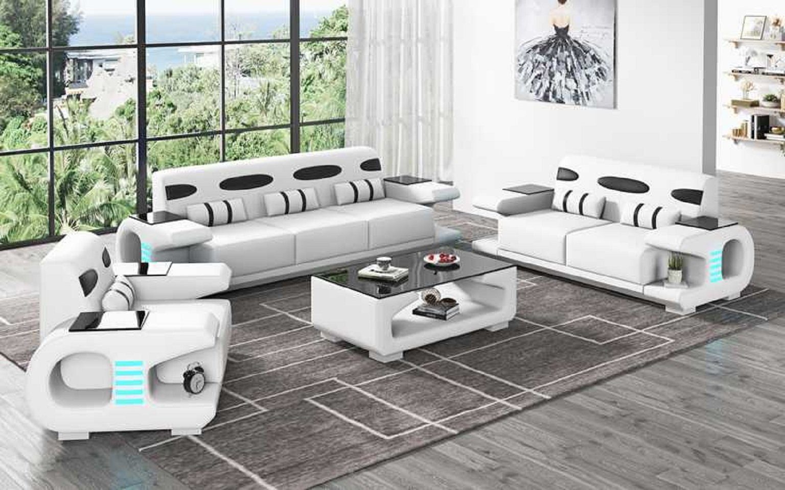 JVmoebel Wohnzimmer-Set Modern Wohnzimmer Couchgarnitur Sofa Komplette 3tlg Set, (3-St., Nur Sofa 2+3 Sitzer + Sessel), Made in Europe Weiß