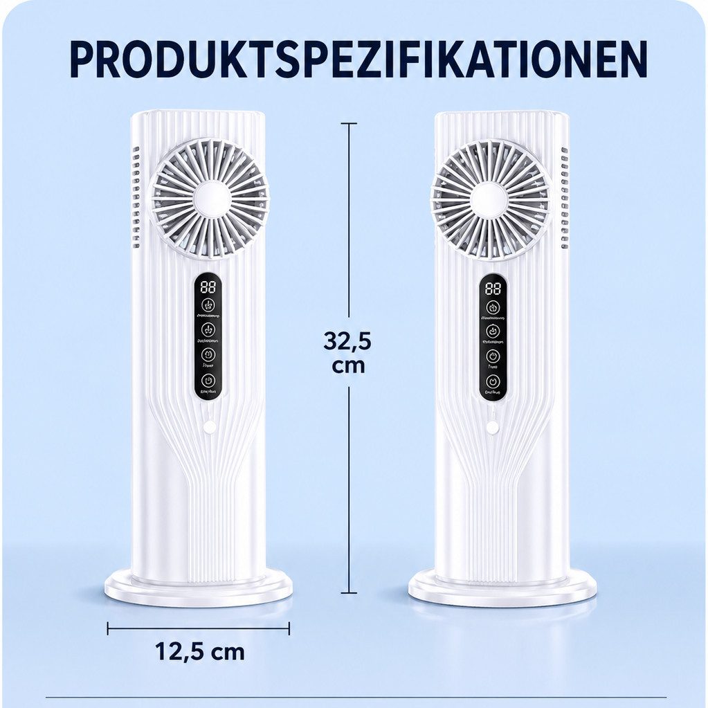 MOPUEA Standventilator Turmventilator Mit Kühlspray LED Display 6 Windstufen Ventilator, USB Tischventilator Leiser Umluftventilator Mit Sprühnebel