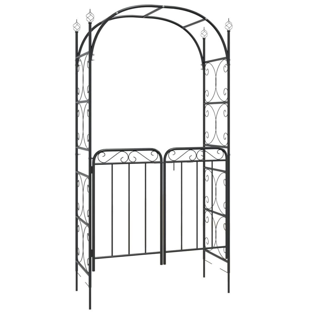 Rankgitter NA Gartenbogen mit Tor Schwarz 108x45x235 cm Stahl Rosenbogen Eingang