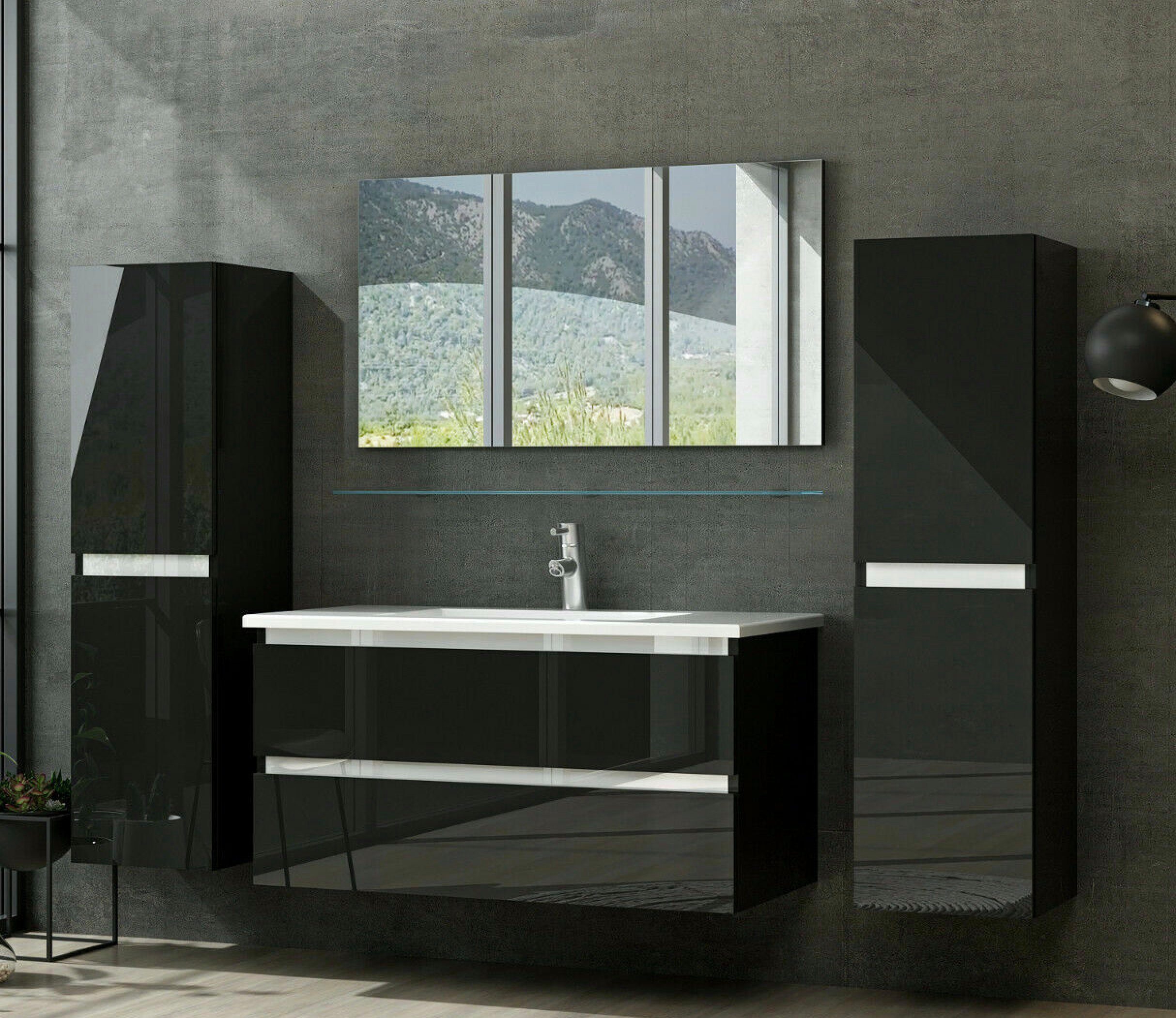 Homeline Badmöbel-Set Bad Möbel Set, Hochglanz, Eiche schwarz und weiß Soft günstig online kaufen