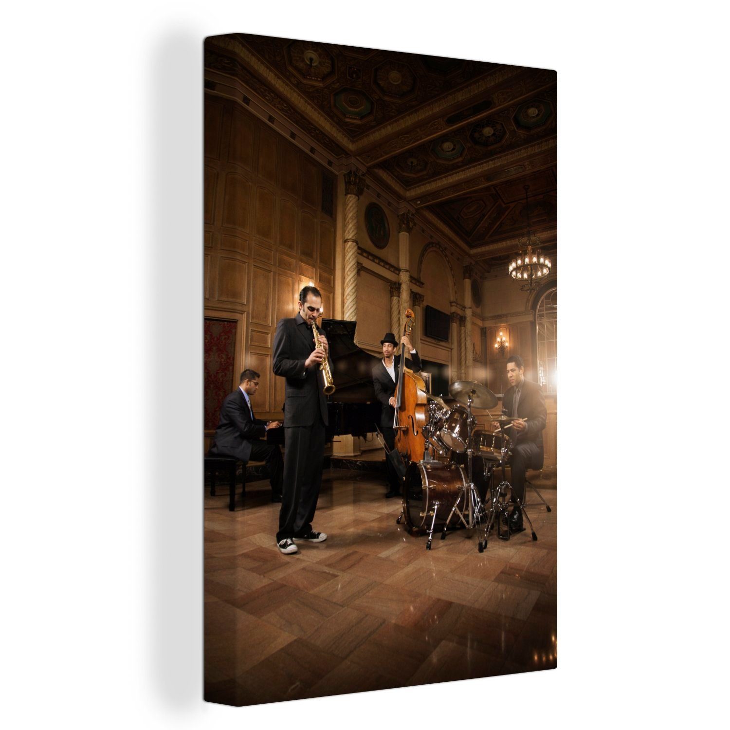 OneMillionCanvasses® Leinwandbild Jazzauftritt in einem Nachtclub, (1 St), Leinwandbild fertig bespannt inkl. Zackenaufhänger, Gemälde, 20x30 cm