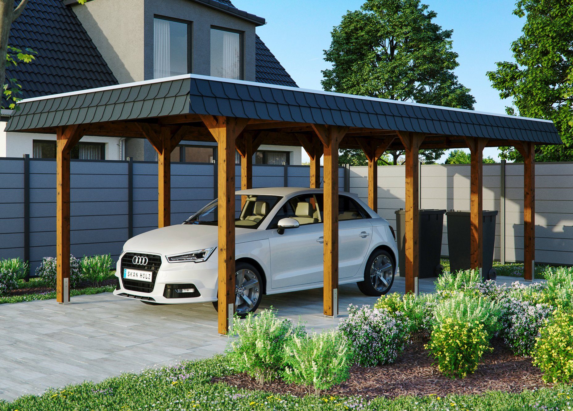 Einfahrtshöhe, mit BxT: Spreewald, Aluminium-Dachplatten cm cm, Skanholz Einzelcarport 345x741 206 Flachdach-Carport