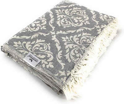 Tagesdecke Jacquard King Size Barock 260 x 260 cm grau, 100% feine Baumwolle, Carenesse, Edle & zarte Wendedecke Überwurf für Bett & Sofa Wohndecke Tischdecke