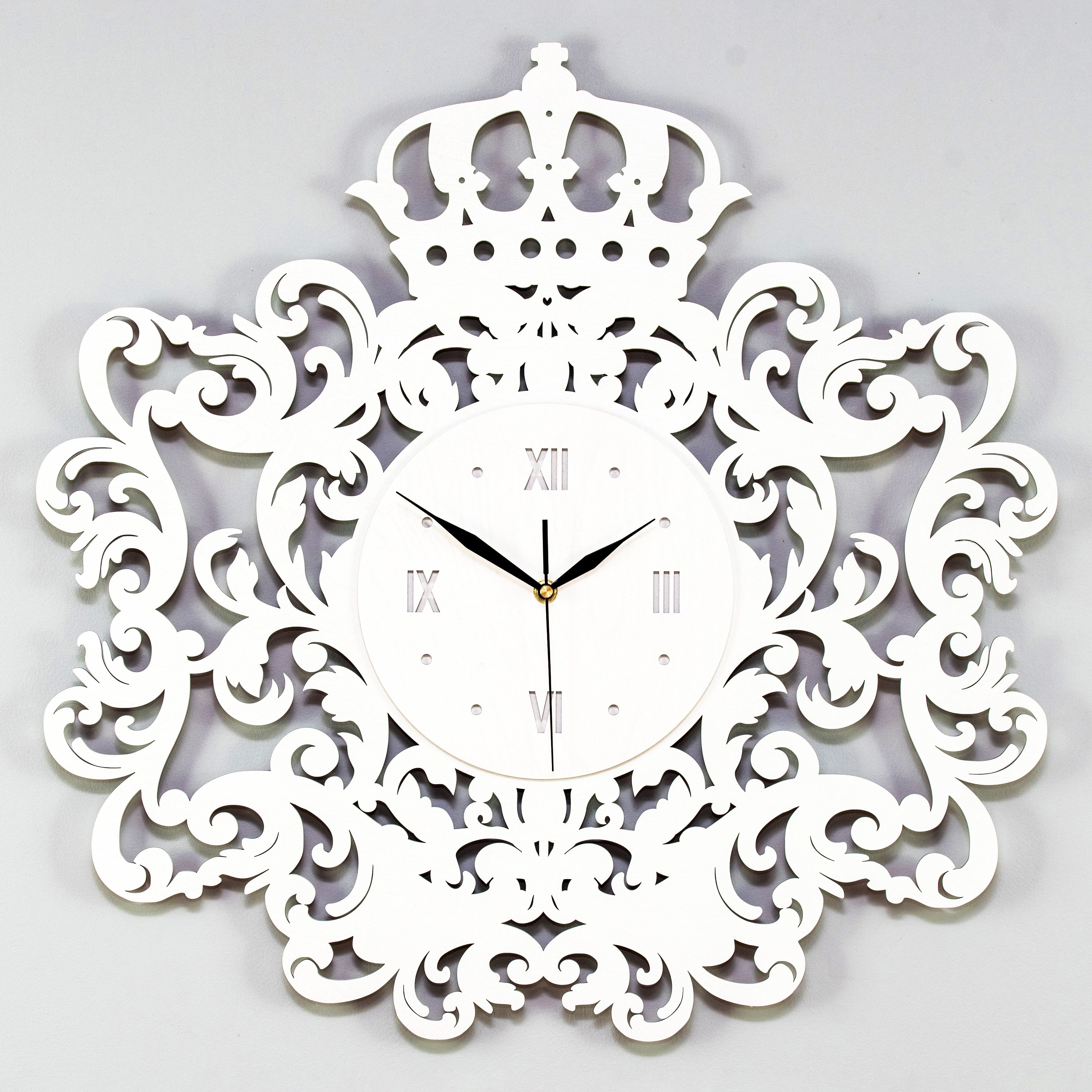 ORNAMENTI Wanduhr Grosse,vintage Wanduhr,Ornament, holz, hingucker, weiss, schwarz (Handmade, retro, ohne Ticken, Wanddeko, 3 Größen 40, 50, 60 cm)