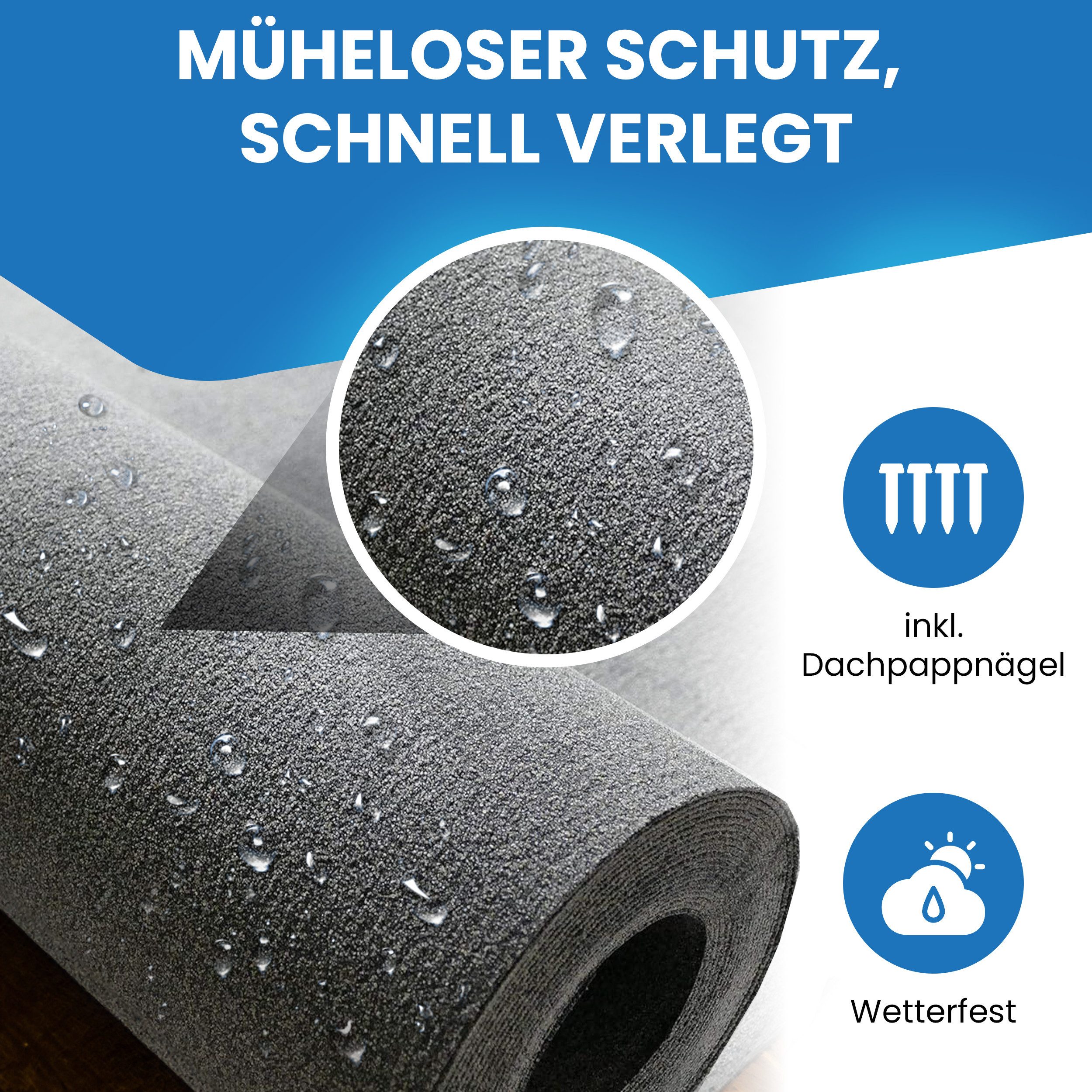 Gartenpirat Dachpappe Bitumen Dachpappe schwarz zur Dacheindeckung inkl. Dachpappnägel, Für Gartenhäuser, Carports oder Kinderspielhäuser